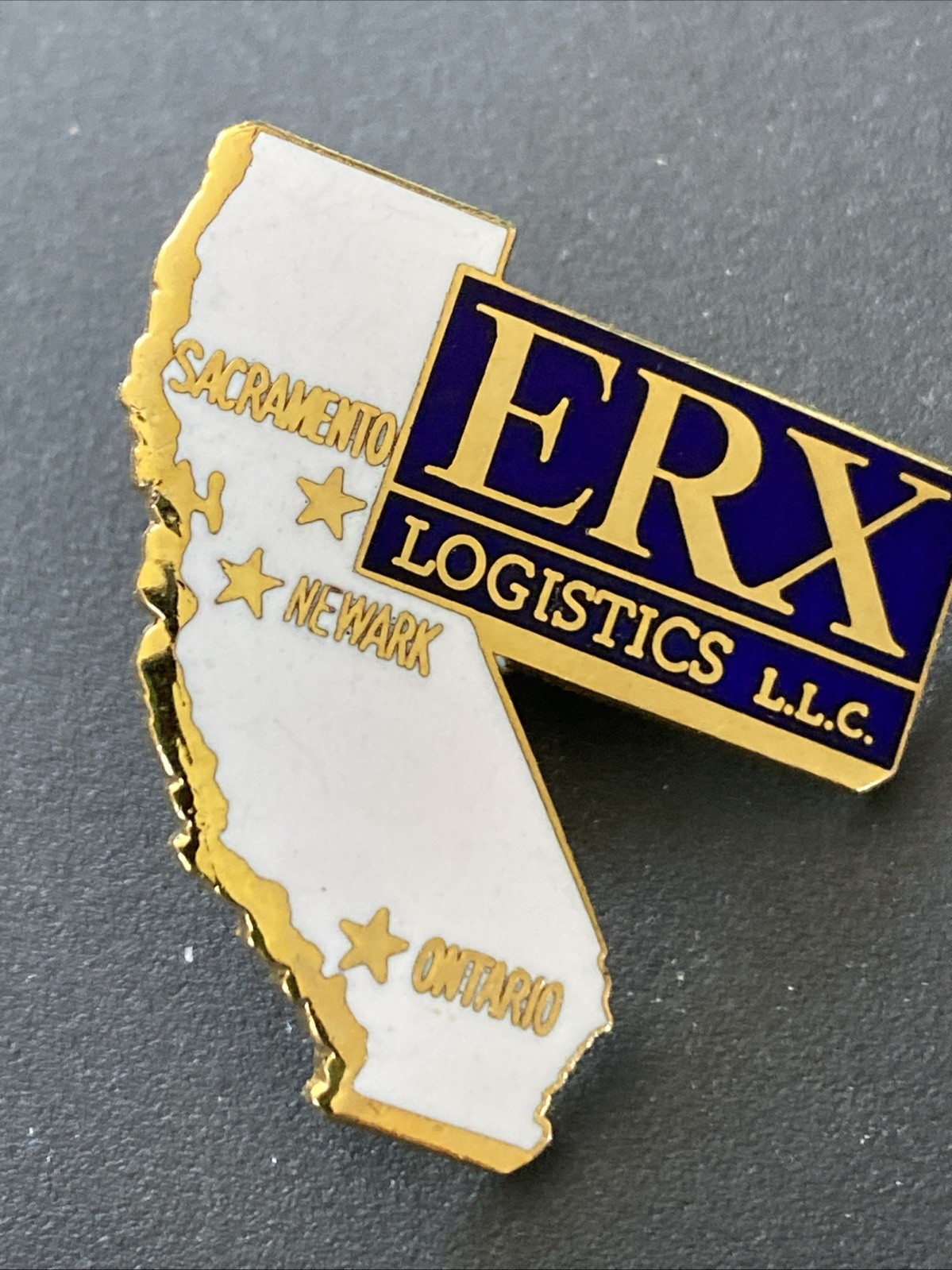 Vtg ERX Logistics California State Enamel Lapel Pin Sacramento Newark Ontario