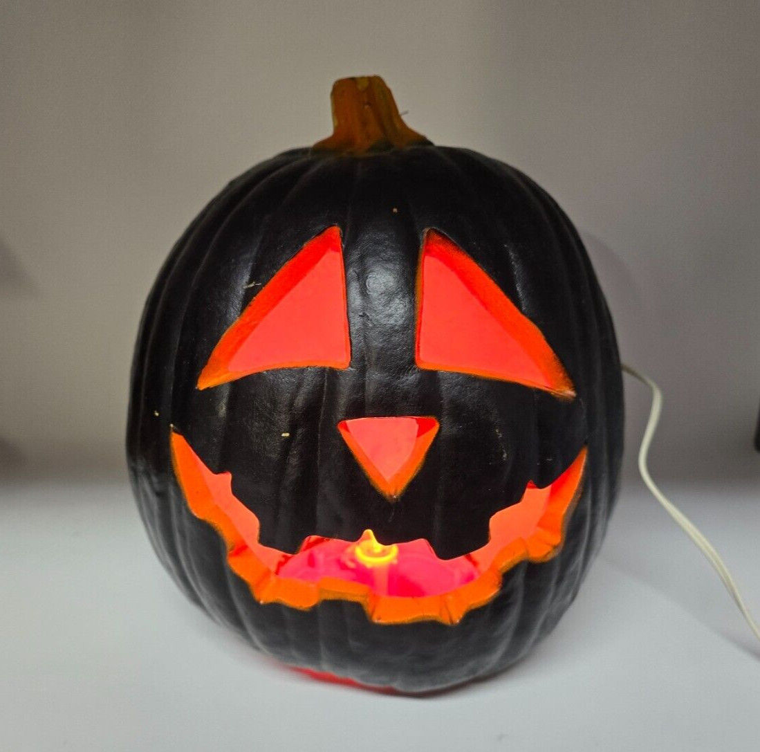RARE 1993 Trendmasters BLACK Halloween Jack-O-Lantern PUMPKIN Lighted Blow Foam