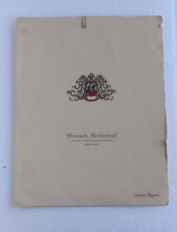 Vintage Restaurant Menu Brussels Restaurant 54th Street New York City
