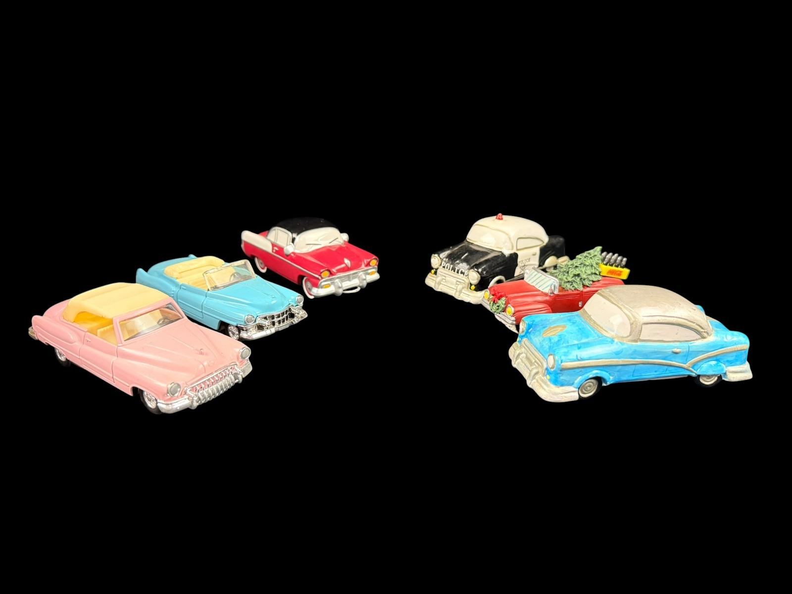 Mixed Vintage Christmas Village Classic Cars Lot 6 Cadillac Police Holiday