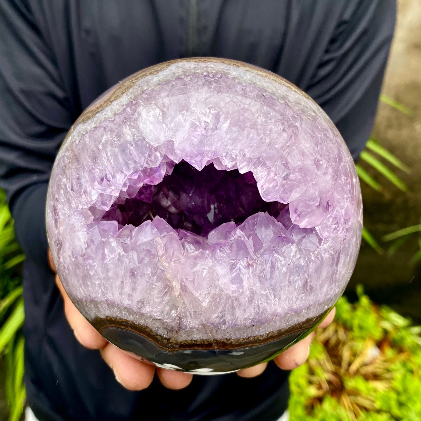 3.88LB Natural Open Smile Agate Amethyst Sphere Healing Wealth Collectible Cryst