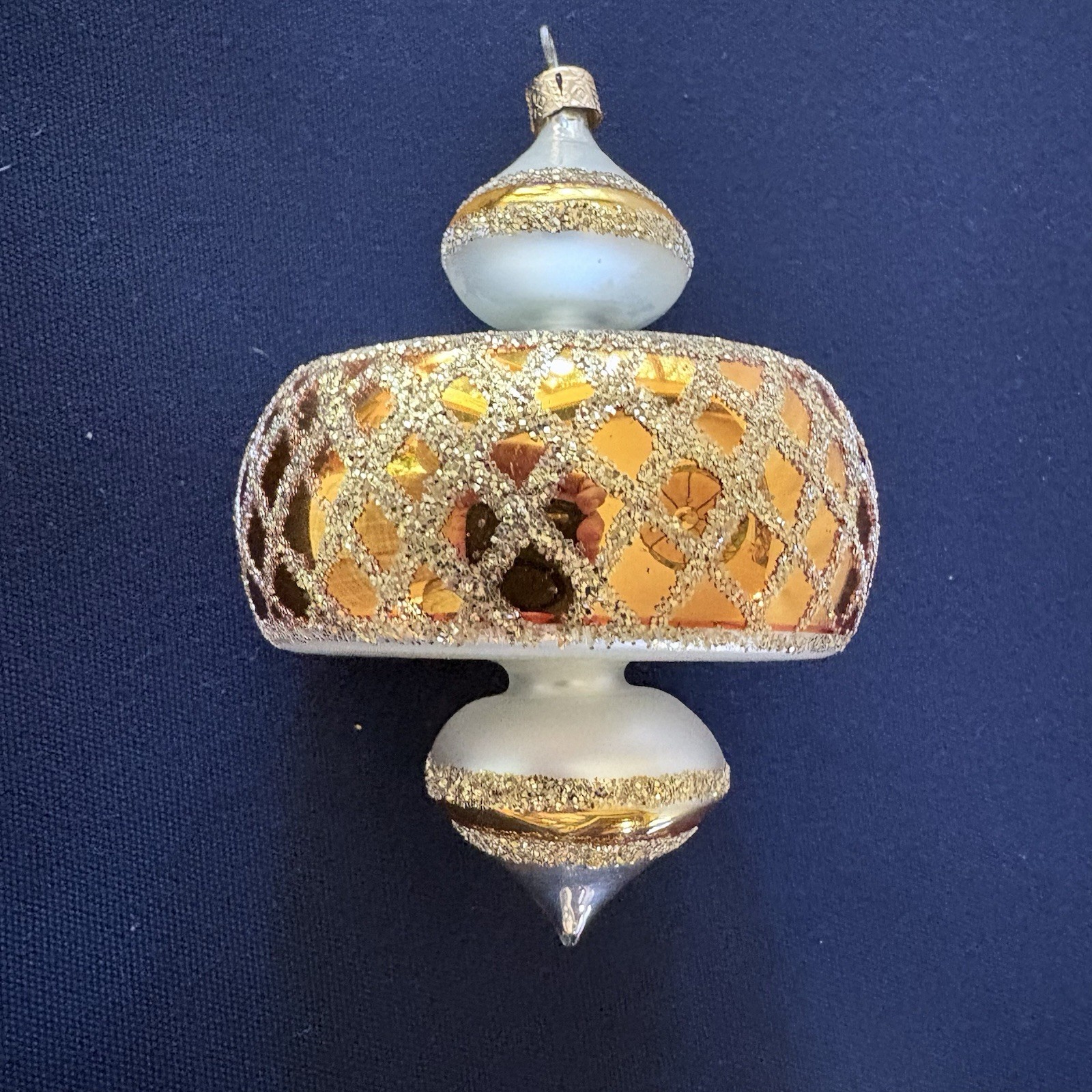 Vintage RARE 1988 Christopher Radko Spin Top Gold White Sputnik Ornament Ex. Con