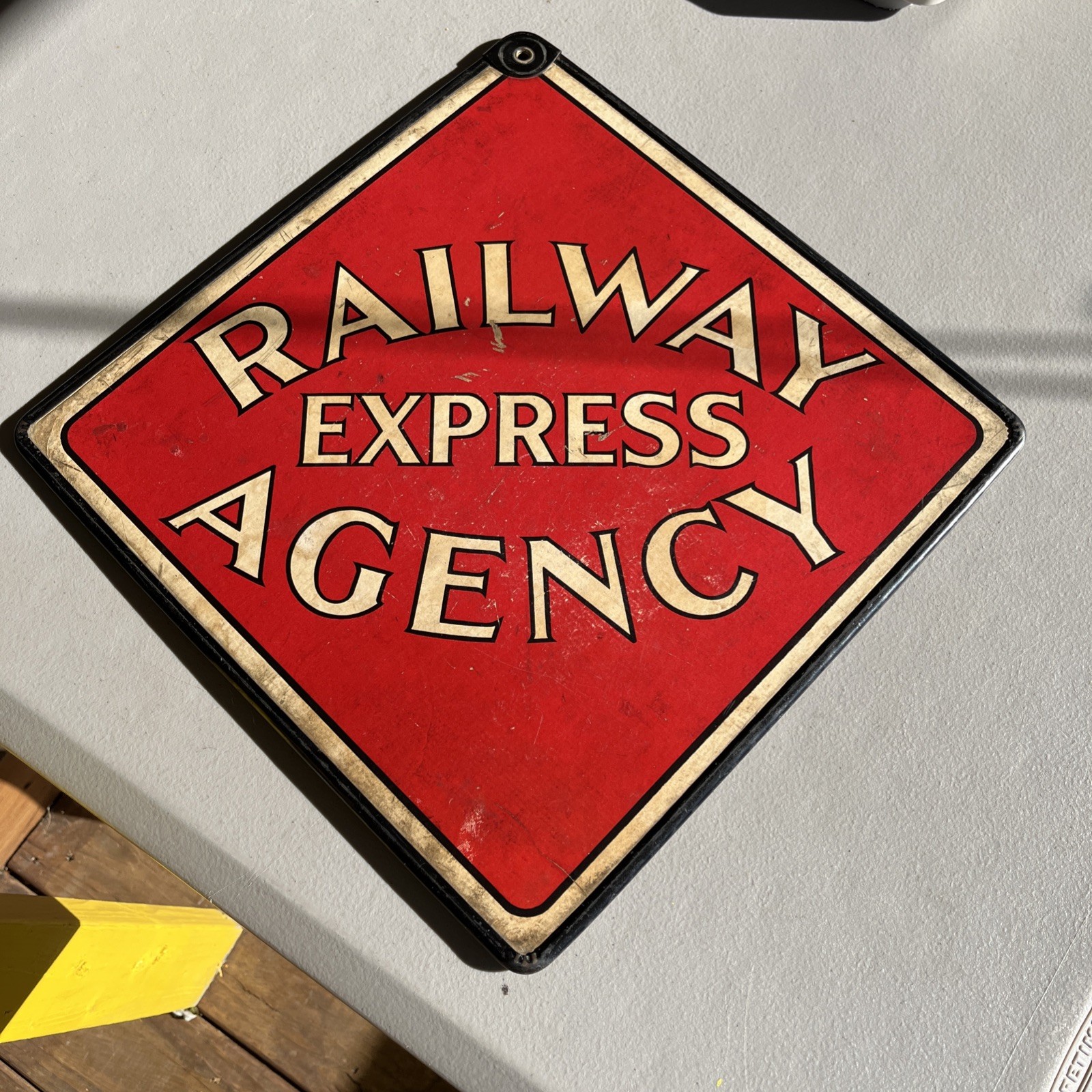 Vintage 2-Sided Railway Express Agency Sign Masonite Material Railroad RR
