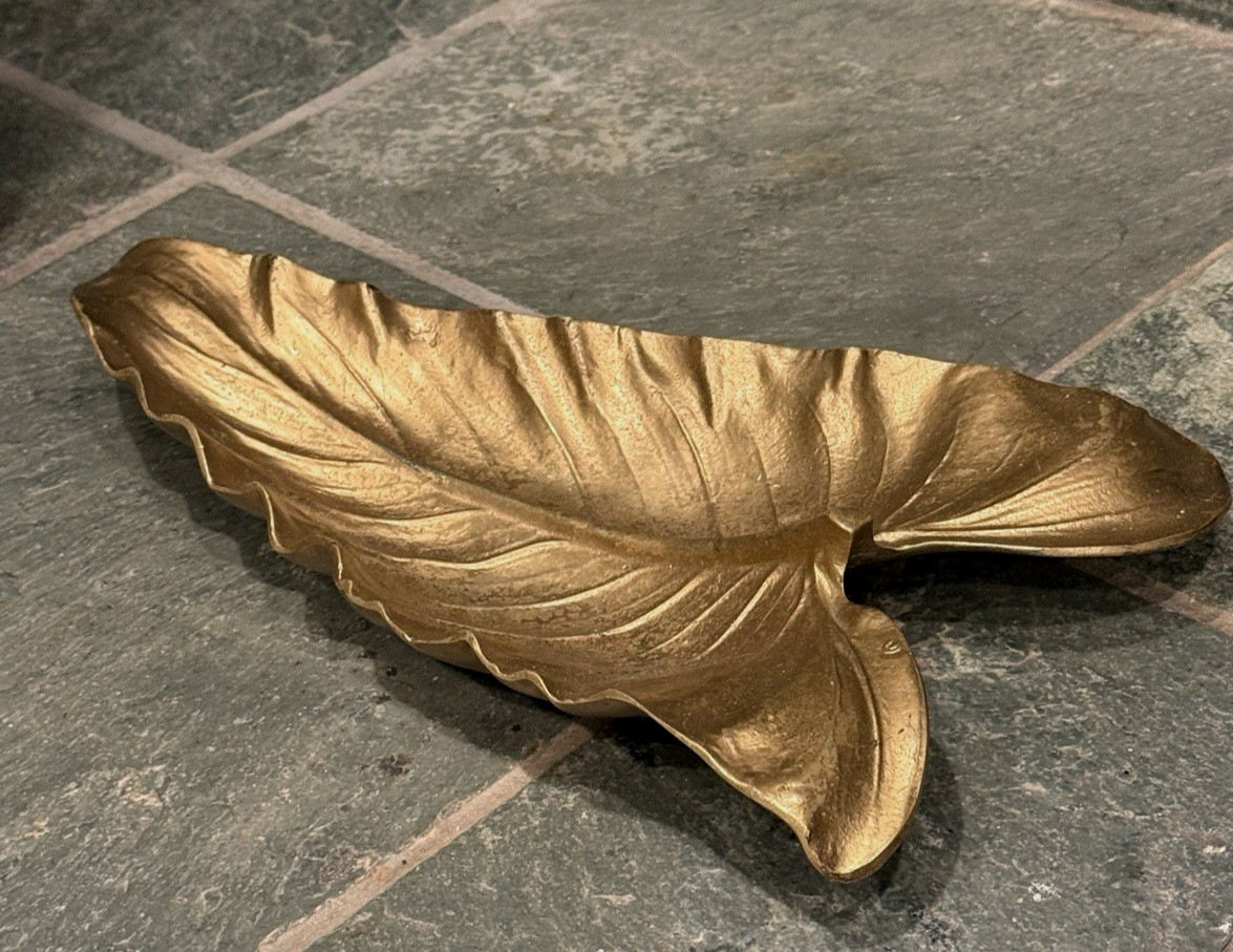 Vintage 1948 Oskar Hansen Virginia Metalcrafters Calla Lily Brass Leaf Tray Dish