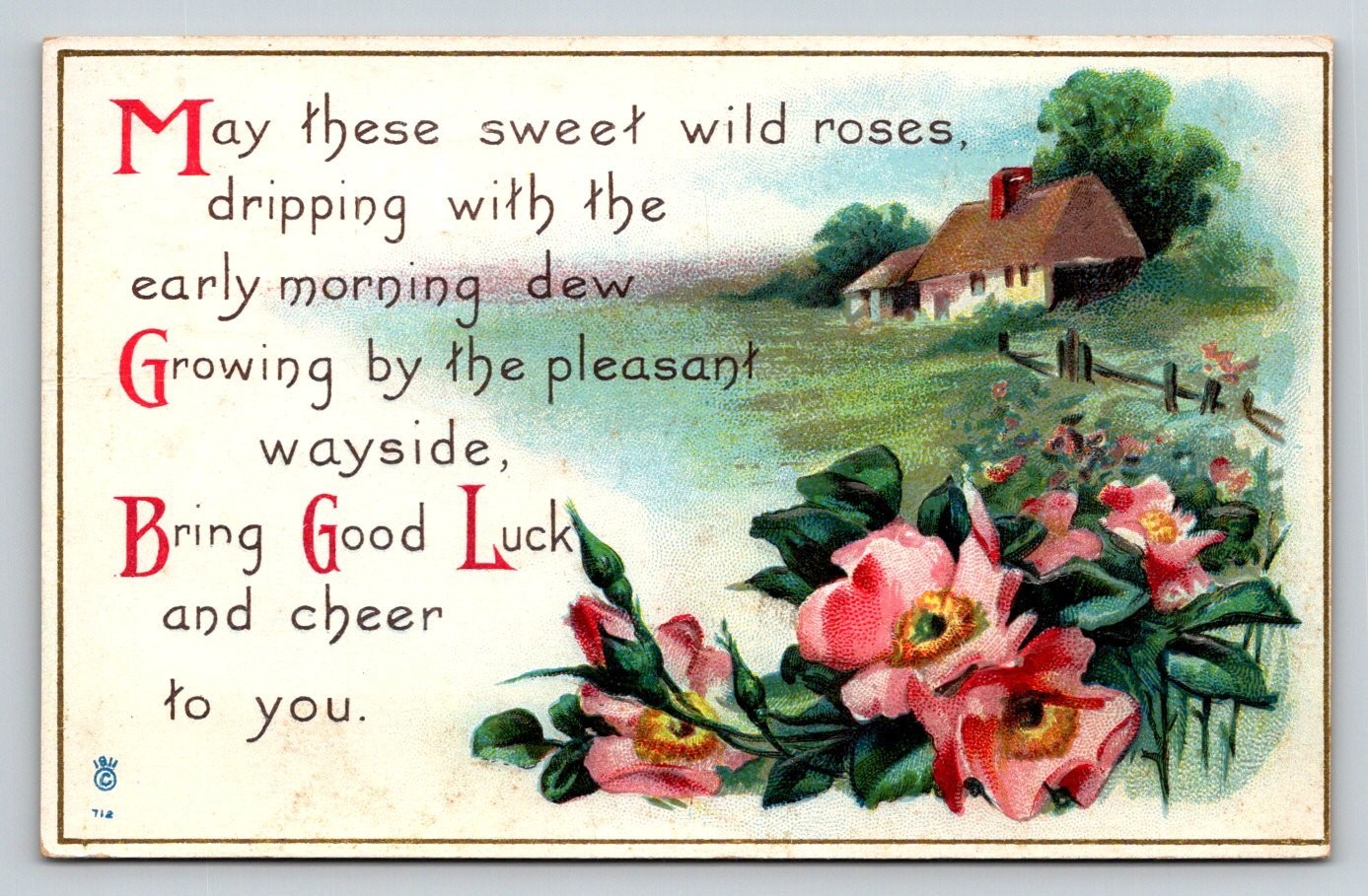 1914 Wild Roses Cottage Good Luck Postcard Embossed Floral Poem Haverhill NH 1914 Wild Roses Cottage Good Luck Postcard Embossed Floral Poem Haverhill NH