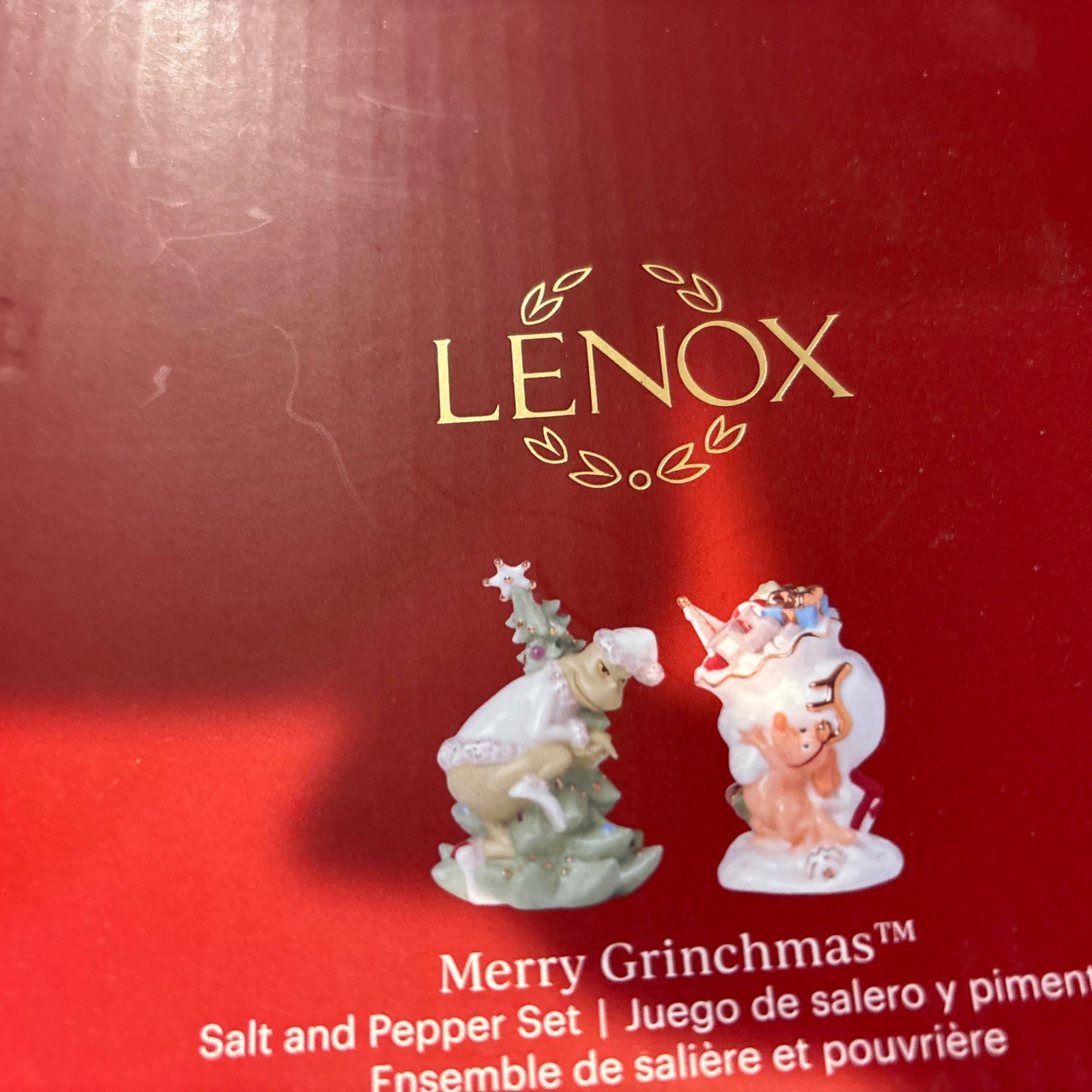 Lenox Merry Grinchmas Grinch Porcelain Salt & Pepper Set 4 inch NEW in Box Lenox Merry Grinchmas Grinch Porcelain Salt & Pepper Set 4 inch NEW in Box