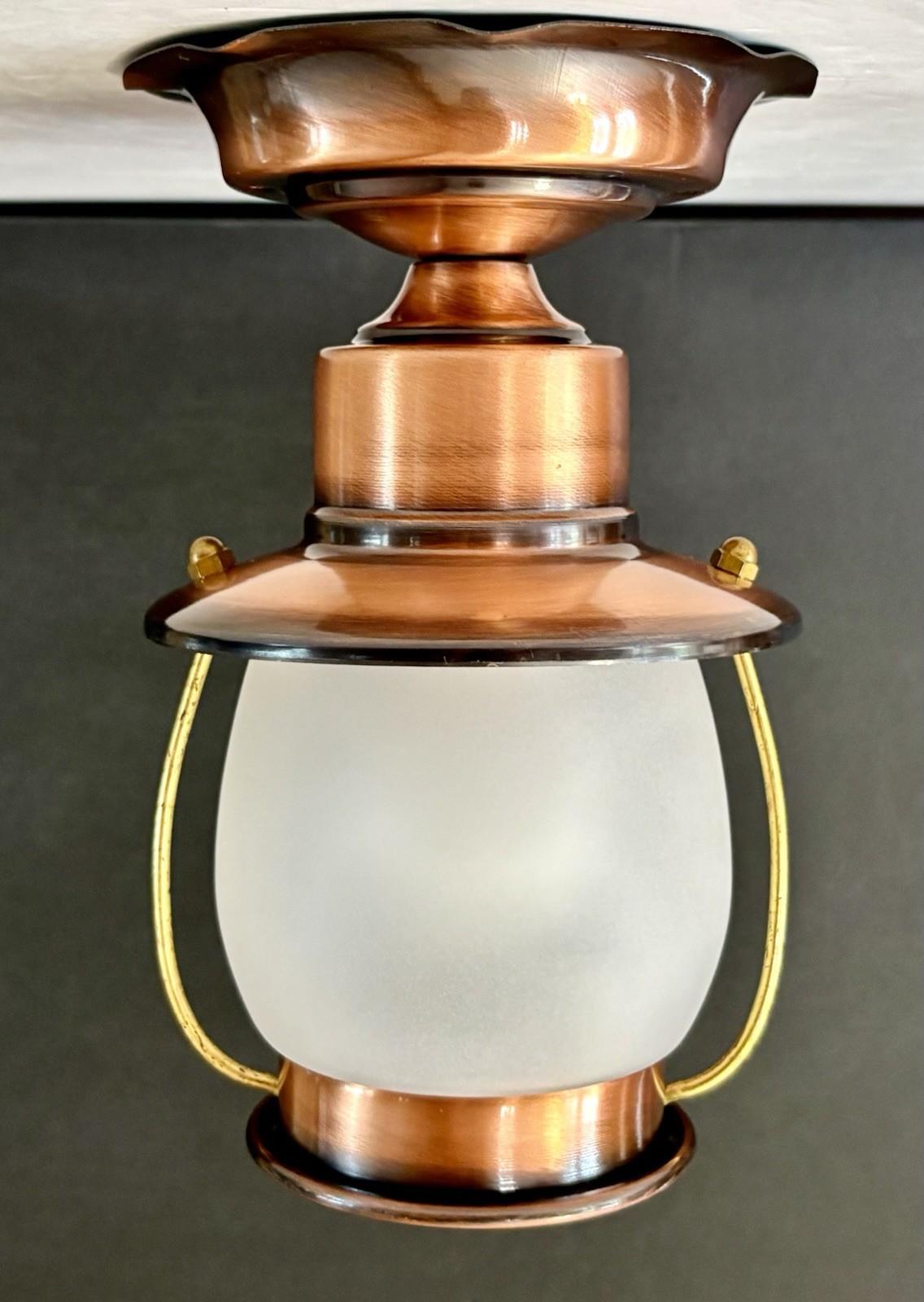 Vintage 1950's-70s Rustic Country Western Lantern Style Copper Light Fixture 8”