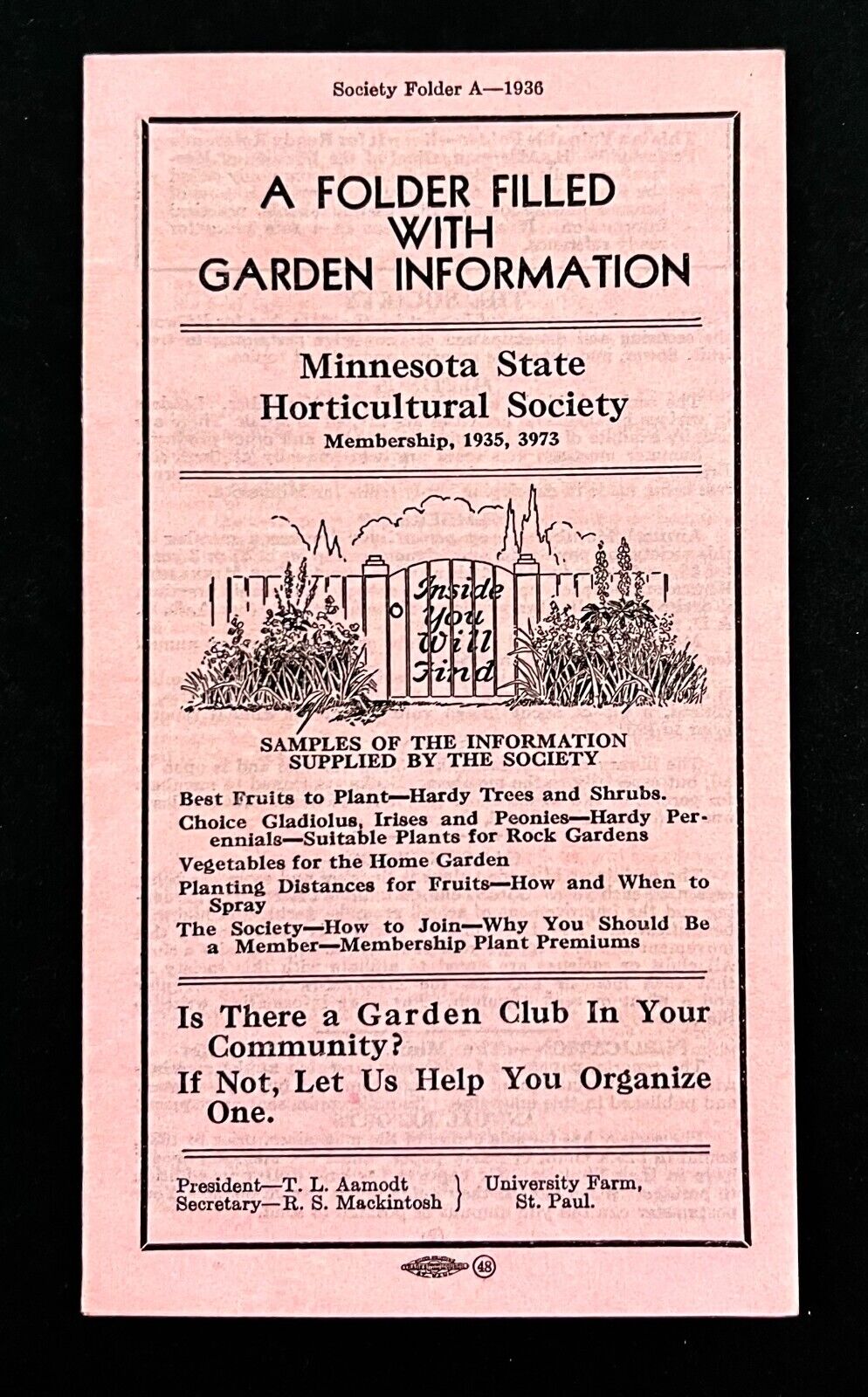1936 Minnesota State Horticultural Society Vintage Garden Information Folder