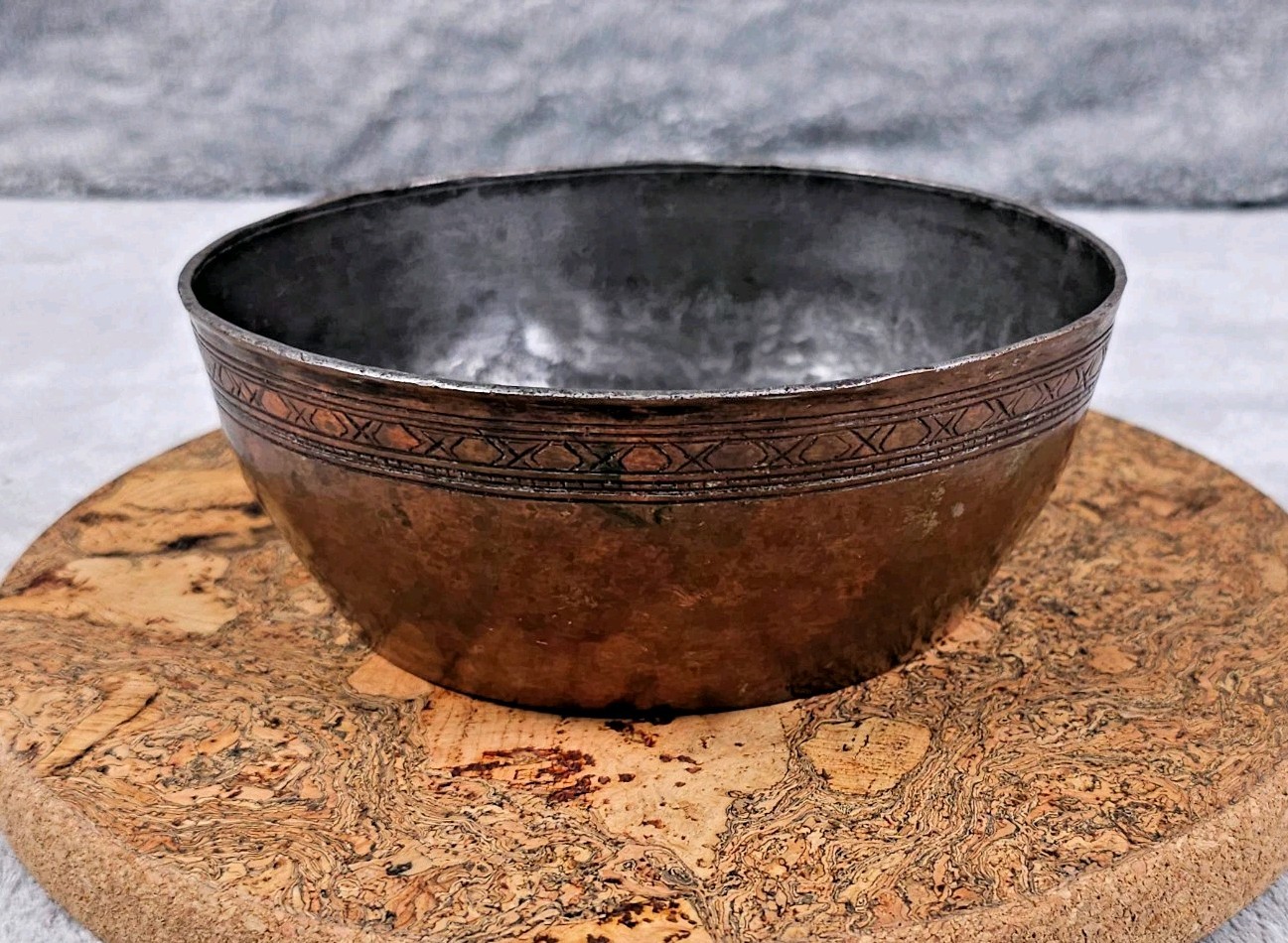 Antique Islamic Persian Copper Tinned Bowl Middle Eastern Hammered Etched 