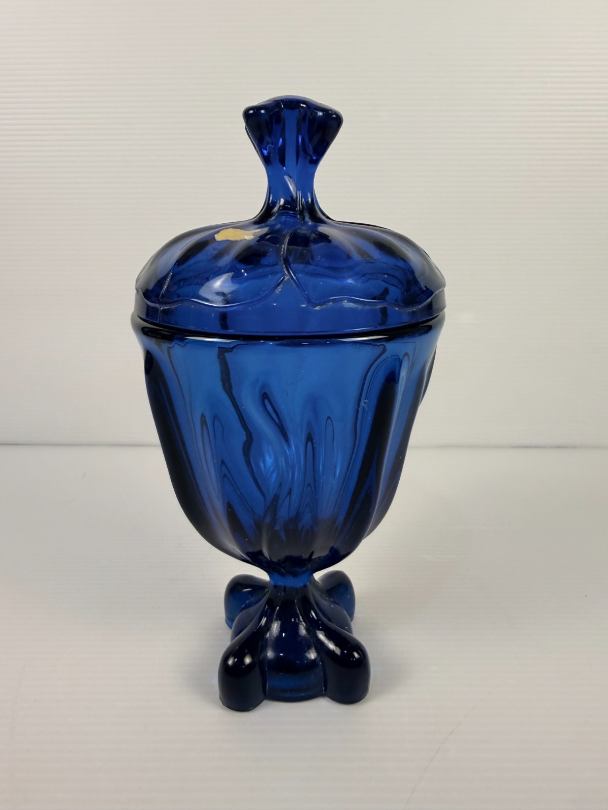 Vintage Viking Glass Epic Bluenique Four Square Covered Candy Dish #1486