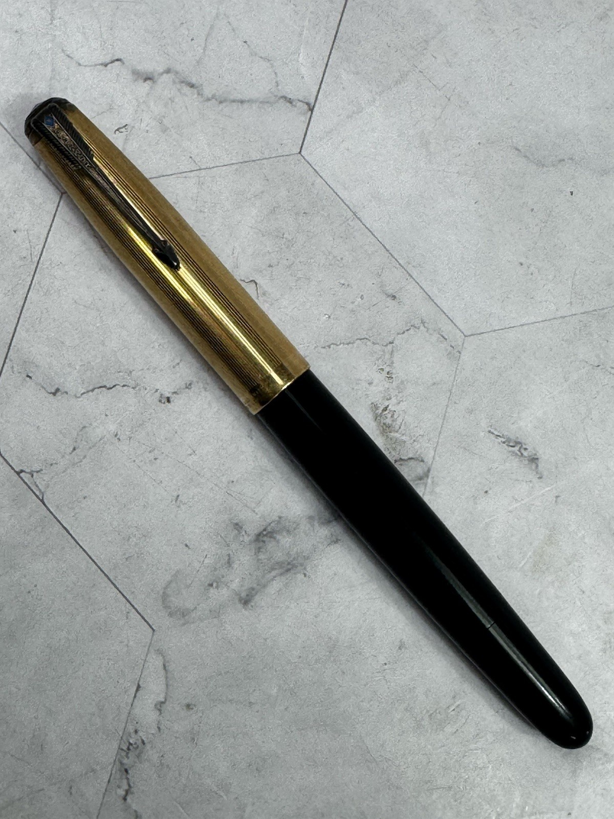Vintage 1944 Parker 51 Vacumatic Pen Black 14K Gold Nib GF Blue Diamond Cap