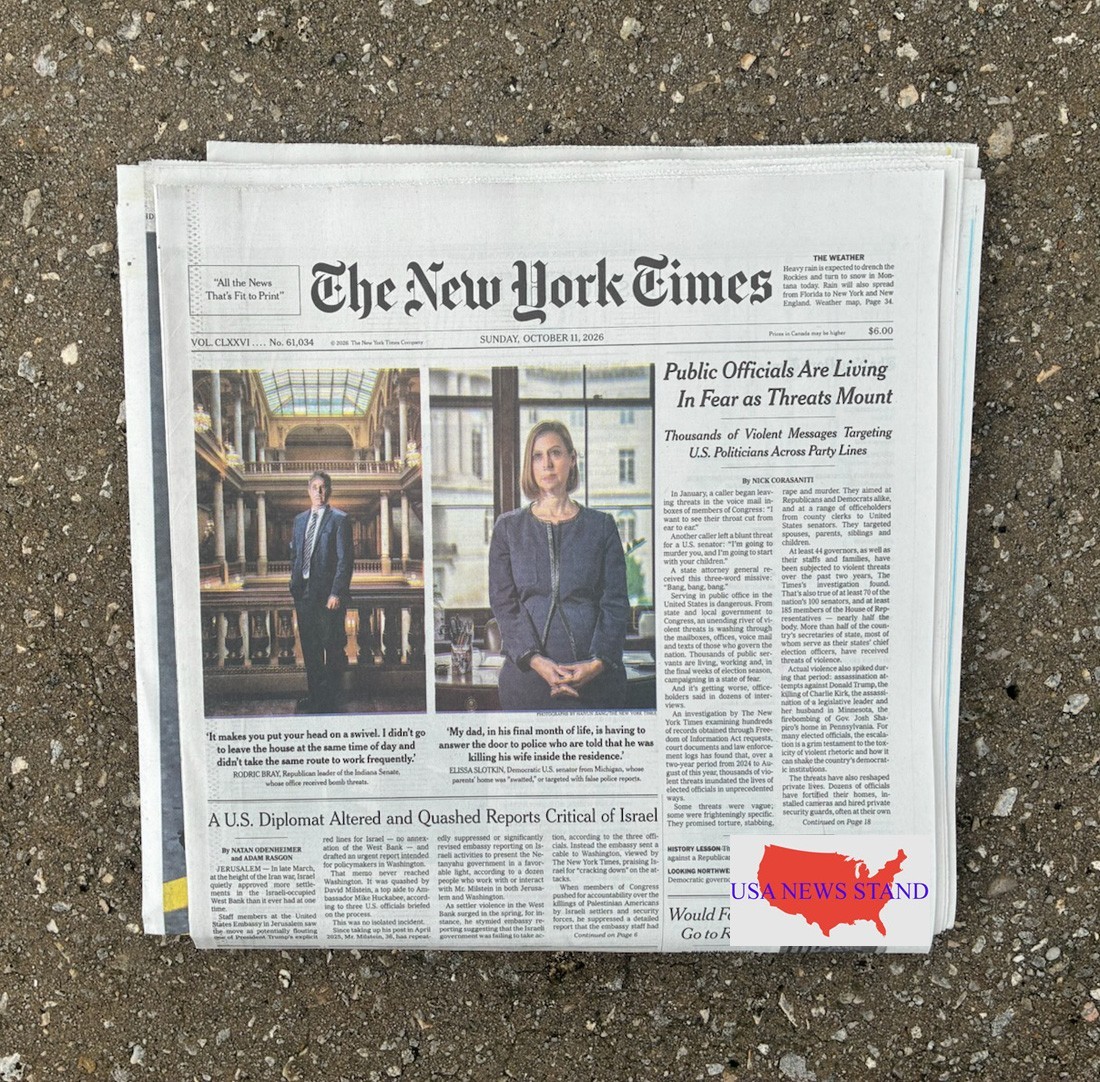 THE NEW YORK TIMES - SUNDAY OCT 11, 2026 (US POLITIANS IN FEAR -ALL PARTY LINES)