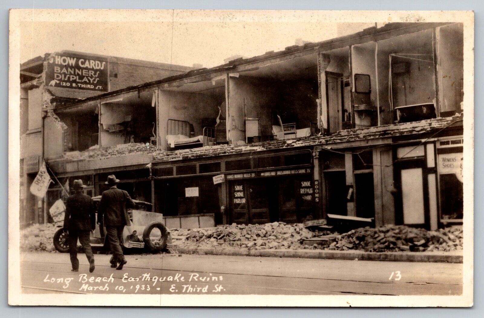 E. Third St. Long Beach Earthquake Ruins. California Real Photo Postcard RPPC