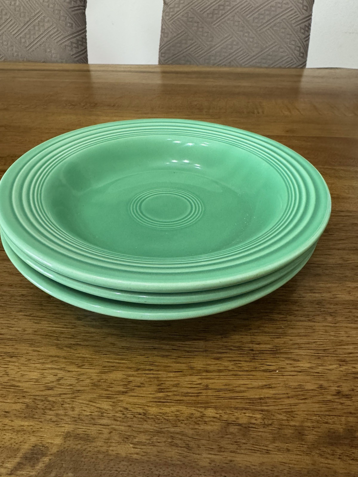 RARE Lot 3 Vtg Fiestaware Seafoam Green Rim Soup Bowls Homer Laughlin EXCELLENT