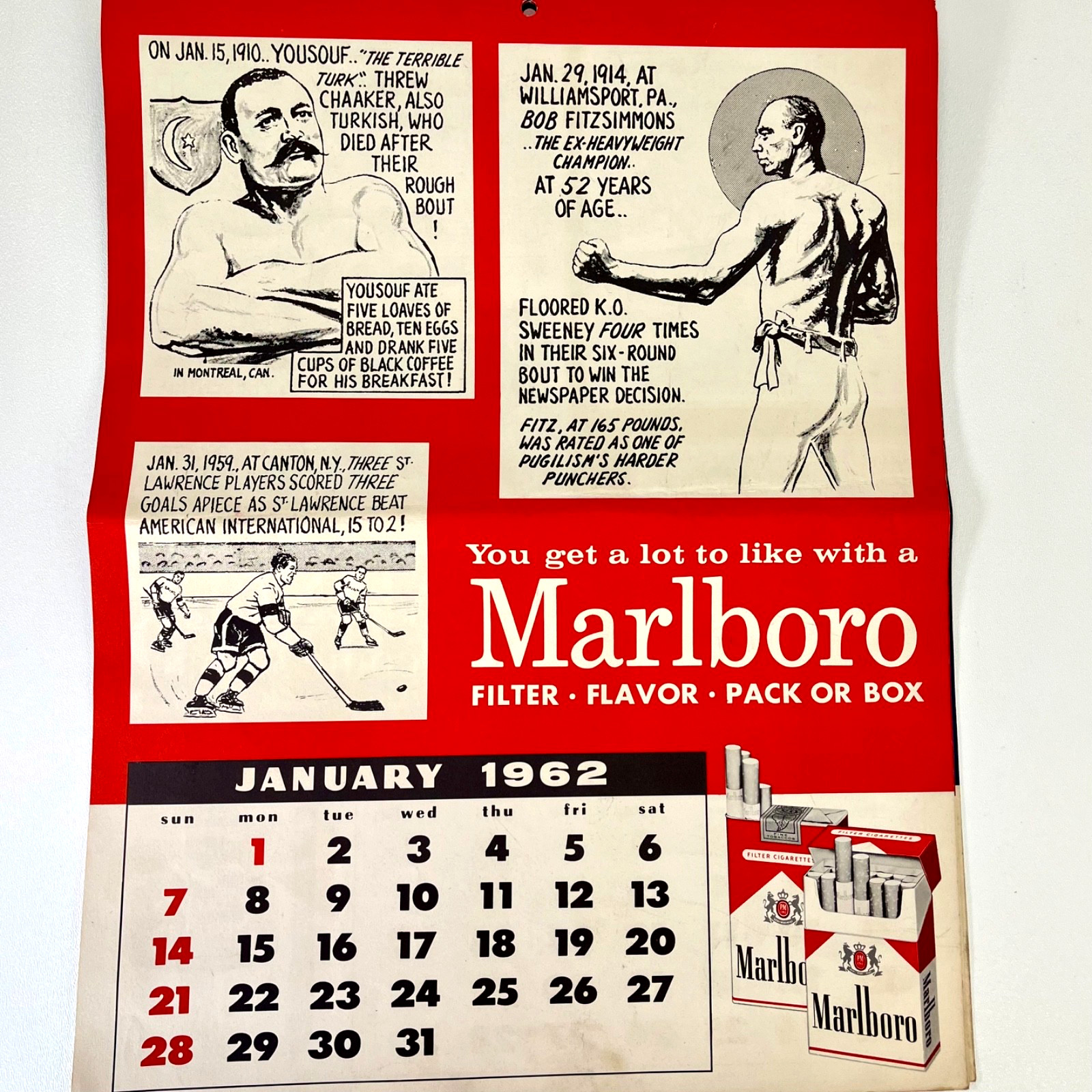 Vintage 1962 Calendar Marlboro Clem Boddington Sports Legends Phillip Morris