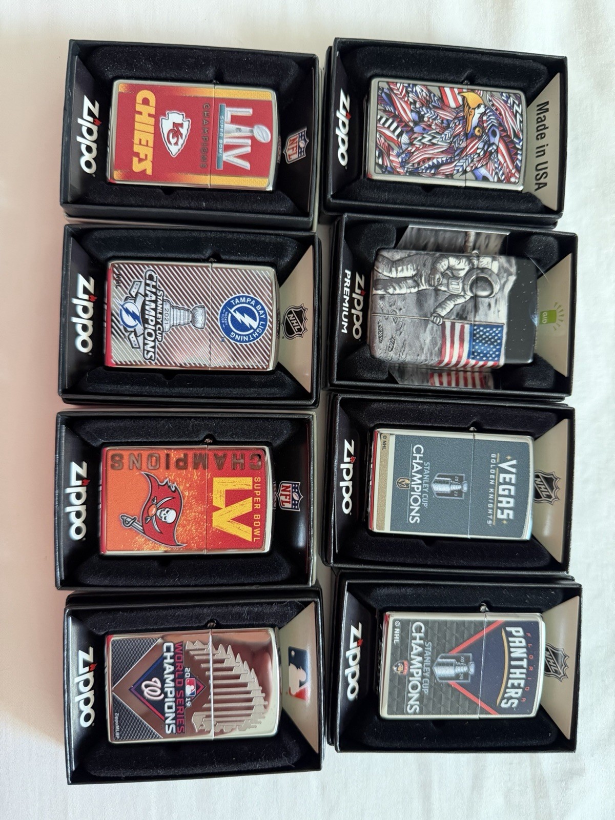 Zippo Lighters 8 New Never Used In Original Boxes Zippo Lighters 8 New Never Used In Original Boxes