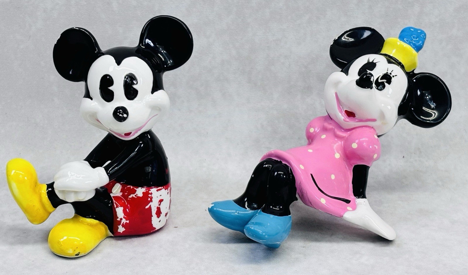 Vintage Mickey Minnie Mouse Ceramic Figurines Japan Mid Century Disney Pair