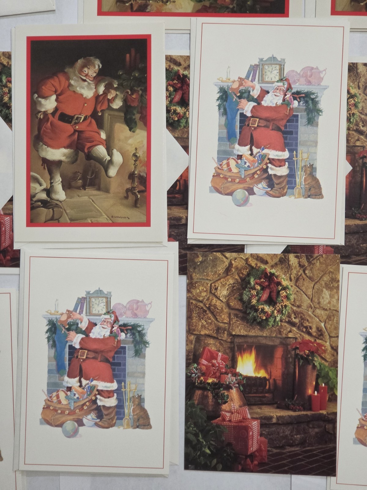 Lot of 15 Vintage Hallmark Christmas Cards 3 Designs Santa Claus Fireplace +...