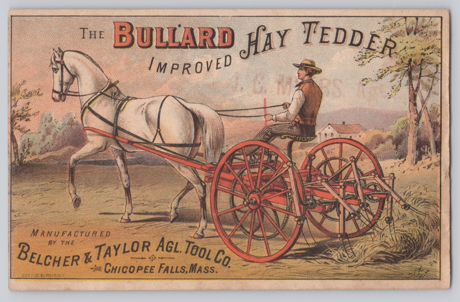 Bullard Hay Tedder Trade Card Belcher Taylor Chicopee Falls Mass Horse Drawn