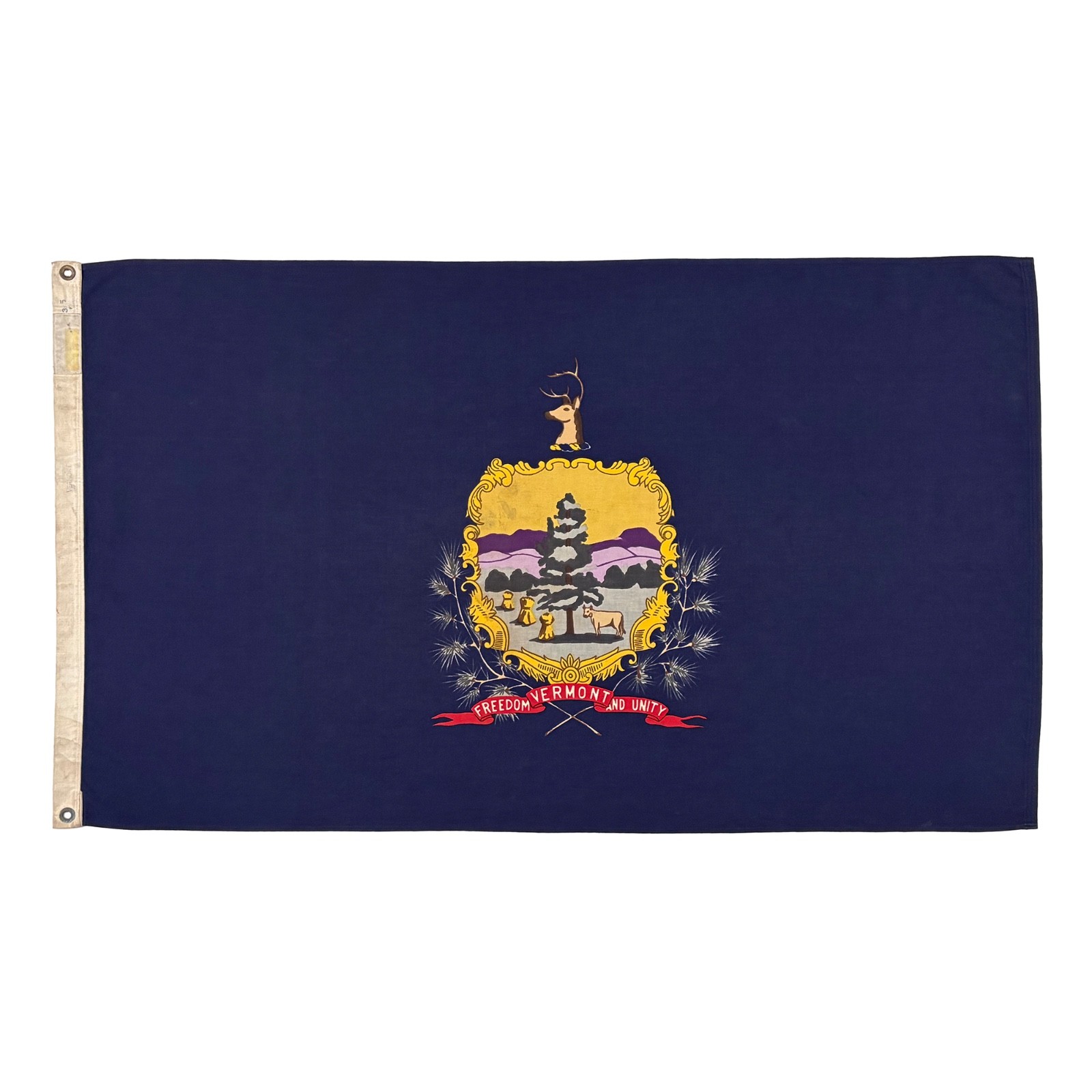 Vintage Cotton Vermont State Flag Cloth USA American Old Textile Art Decor