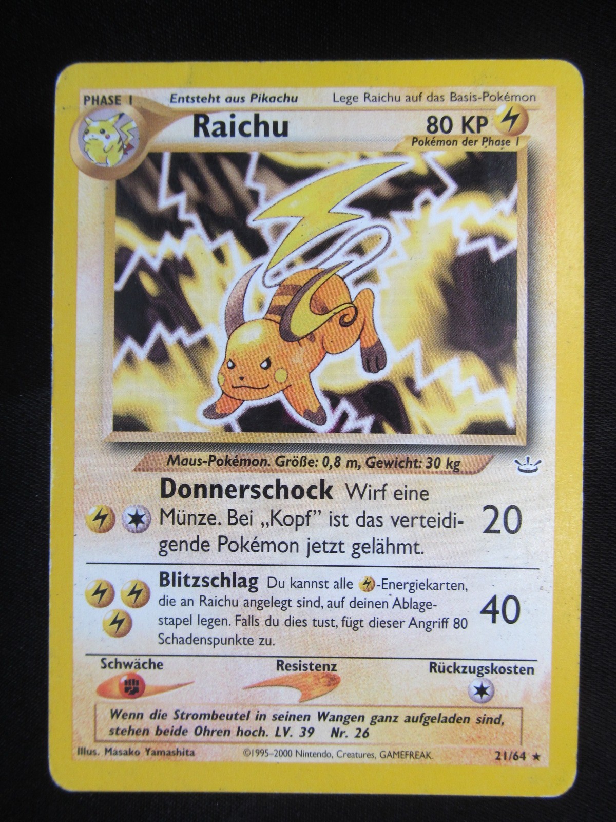 WOTC, Neo Revelation, 21/64, Raichu, German Card, MD417