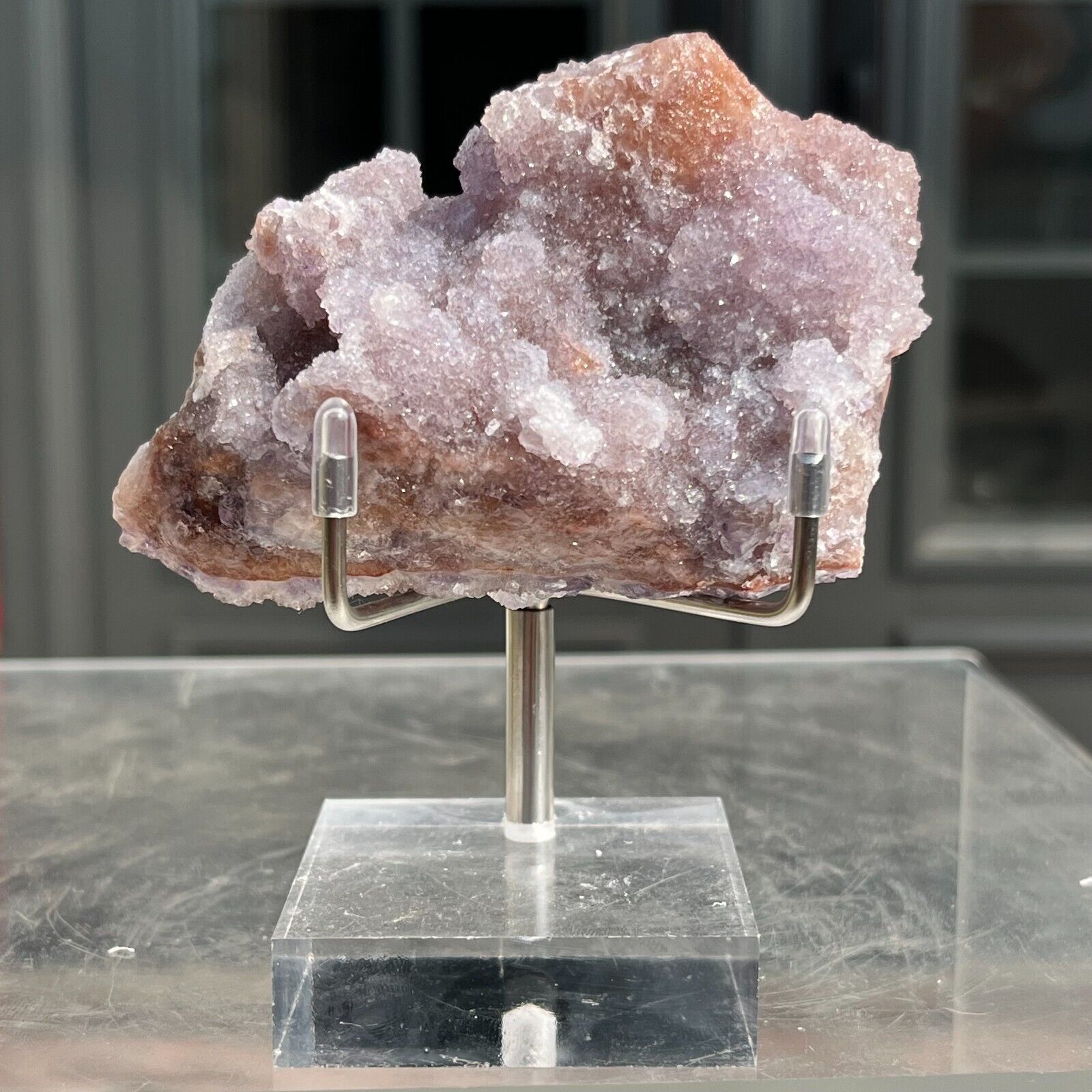 202g Natural Purple Violet Fluorite Quartz Crystal Mineral Specimen+Stand