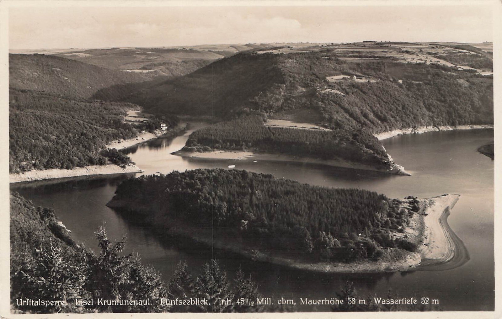 Postcard Gemünd (53937), Urft Dam, island Krummenau, photo postcard