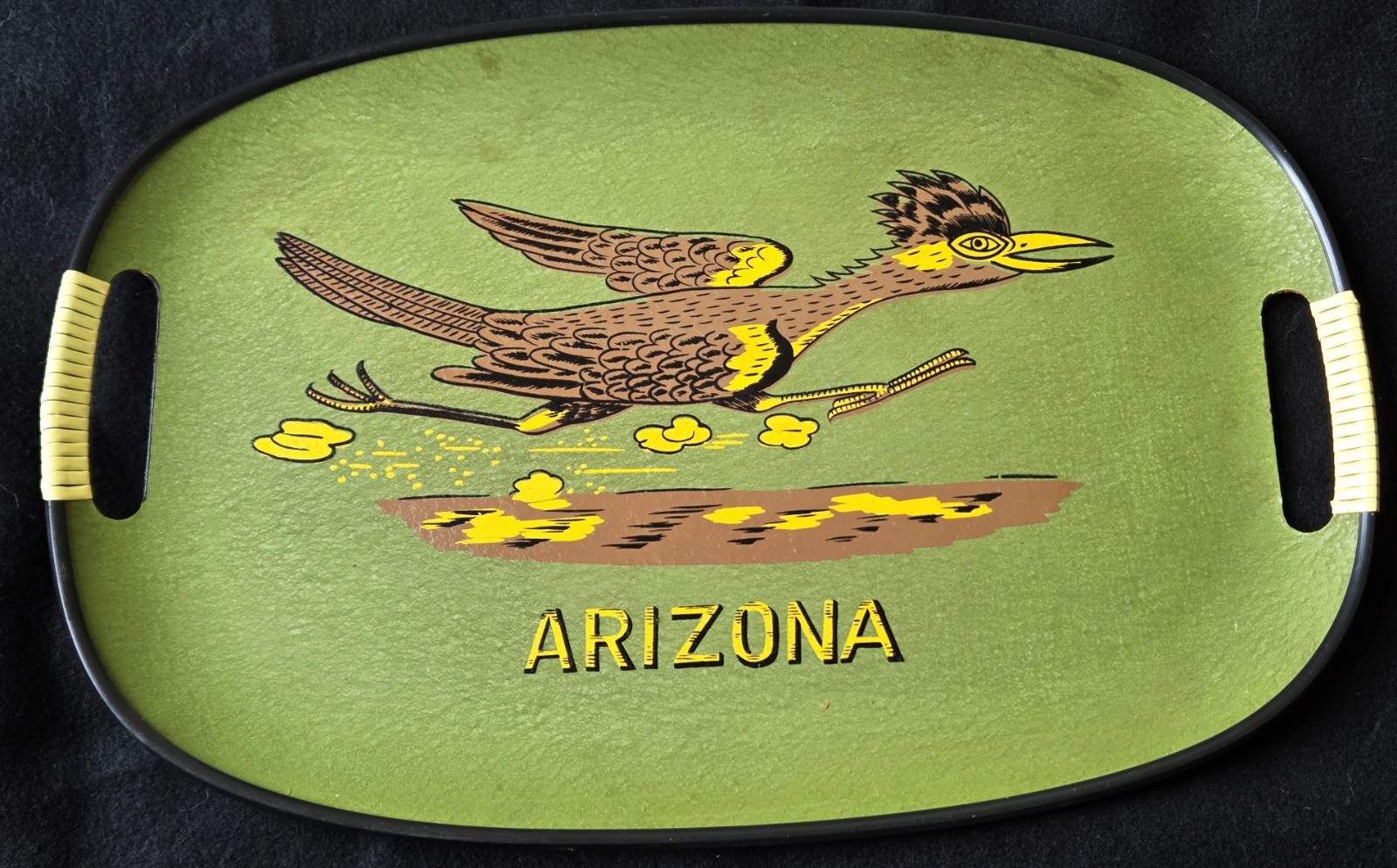 Serving Tray Platter MCM 1960s Road Runner Arizona Green