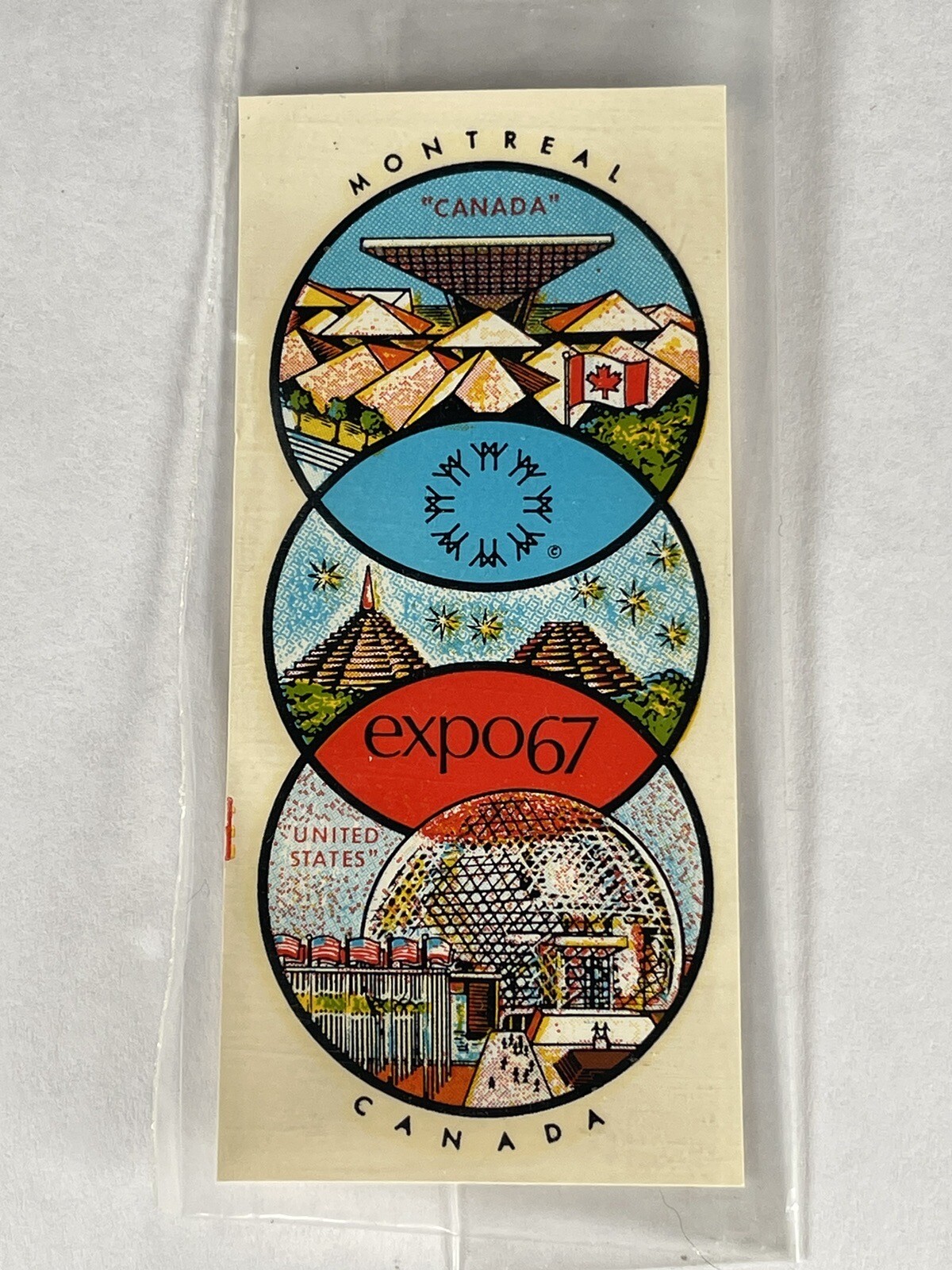 1967 Worlds Fair Montreal EXPO 67 Canada United States Vintage Sticker 4.5x2\