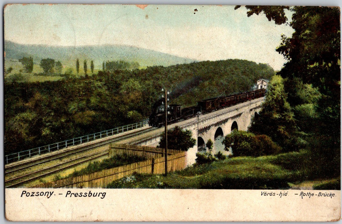 Rare 1910 Antique Pozsony Pressburg Bratislava Slovakia Postcard Railroad Train