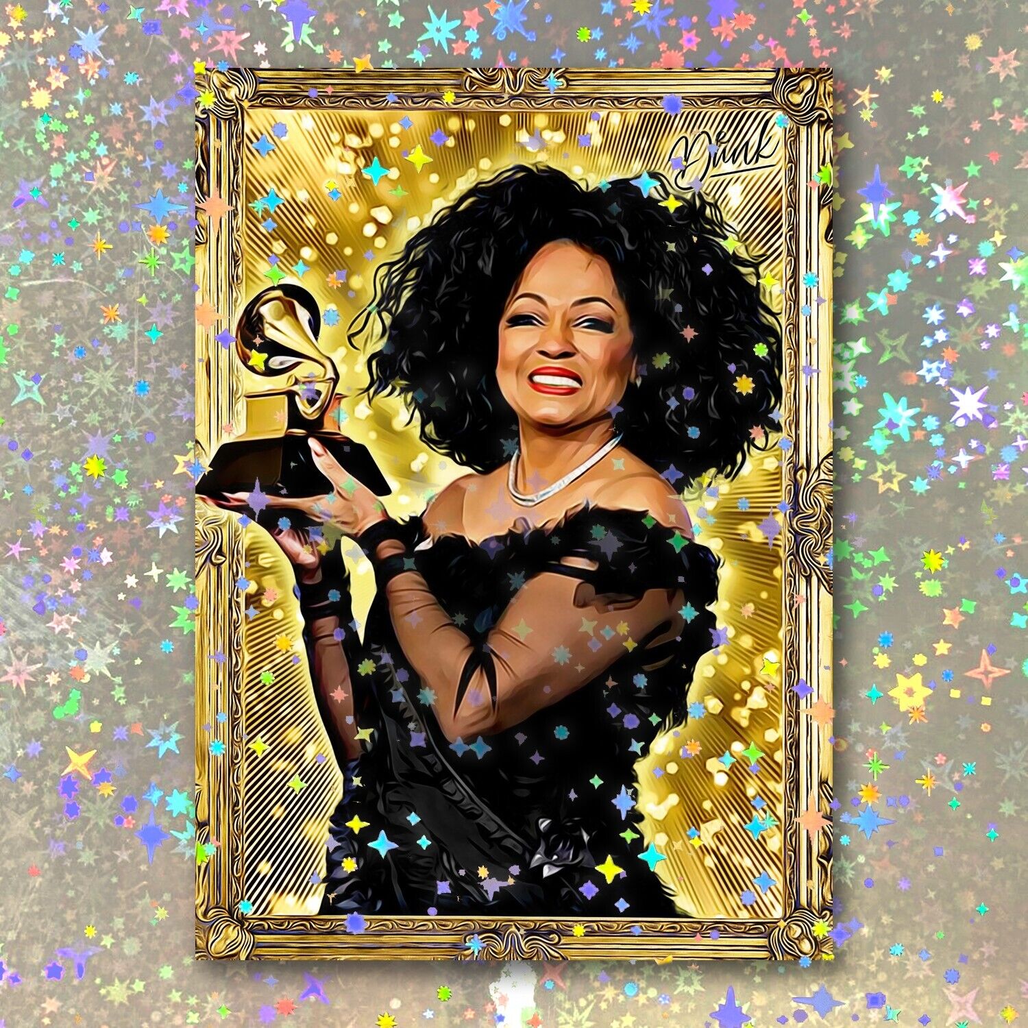 Diana Ross Holographic Gold Getter Sketch Card Limited 1/5 Dr. Dunk Signed