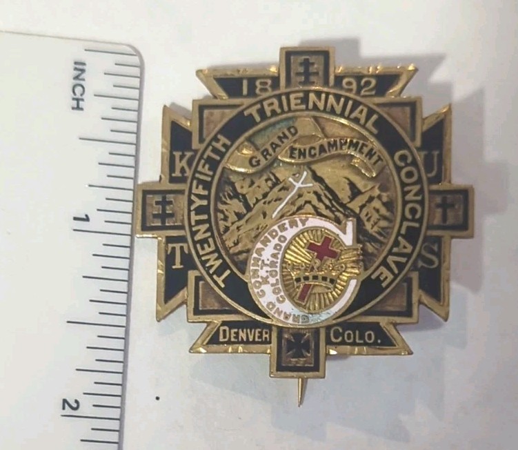 Knights Templar Badge 1892 Masonic Grand Conclave Denver CO 25th Triennial Pin