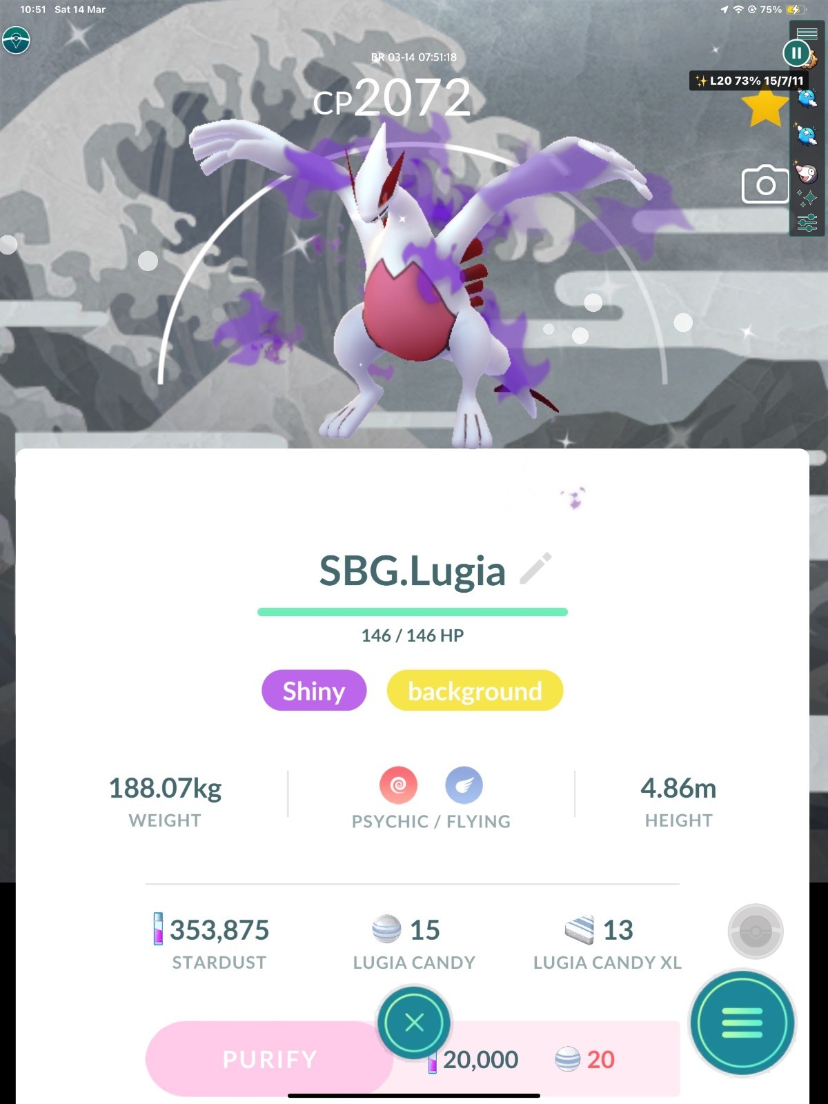 Shiny Shadow Lugia With Kalos Tpur Background