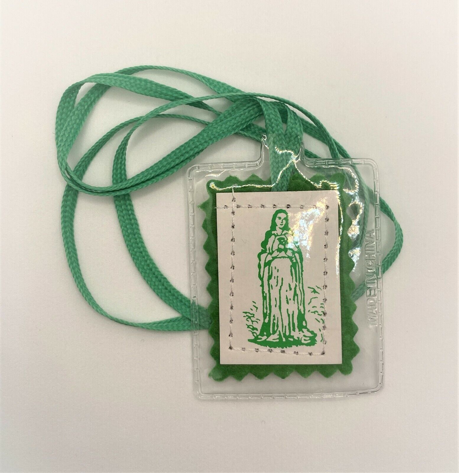 Green Laminated Scapular - Immaculate Heart of Our Lady Mary 1 3/4in 