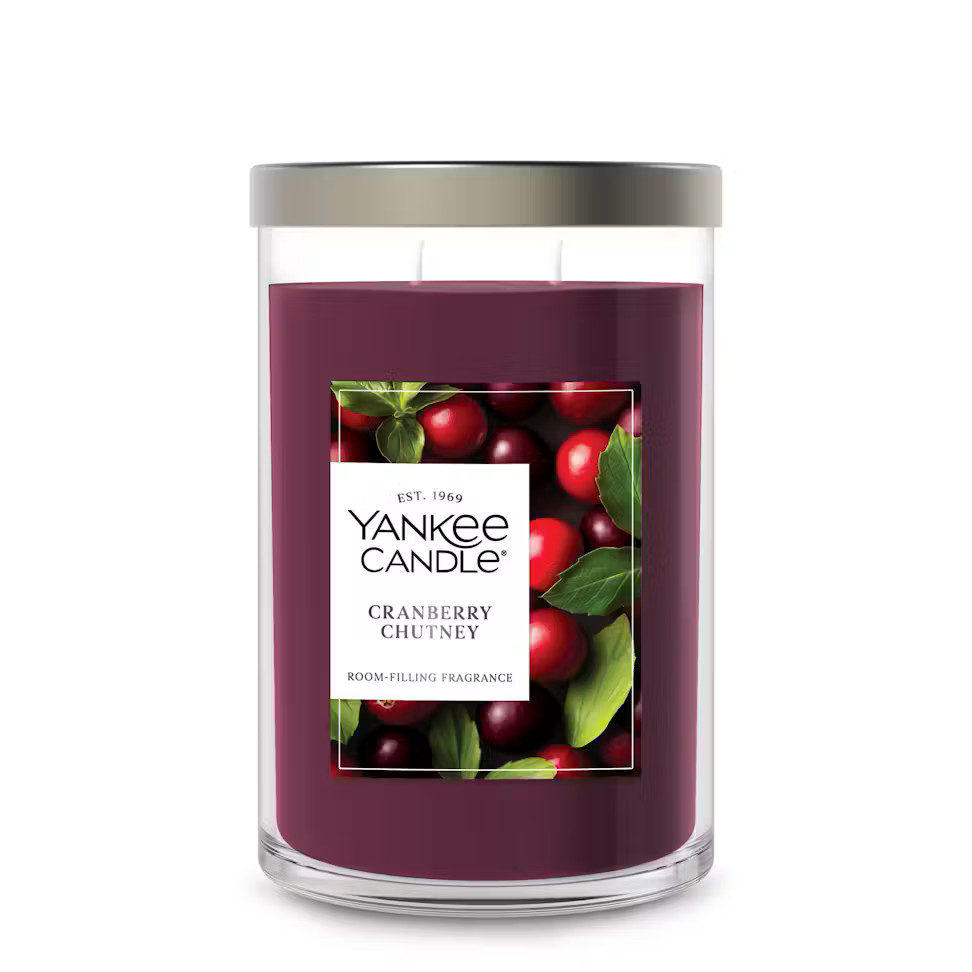 NEW Yankee Candle TALL GLASS JAR 20oz Scented CRANBERRY CHUTNEY up to 140hrs