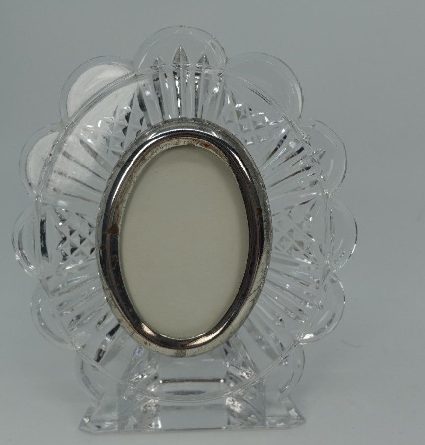 Vintage Waterford Crystal Oval Picture Frame Silver Bezel Cut Glass 2.5x1.5