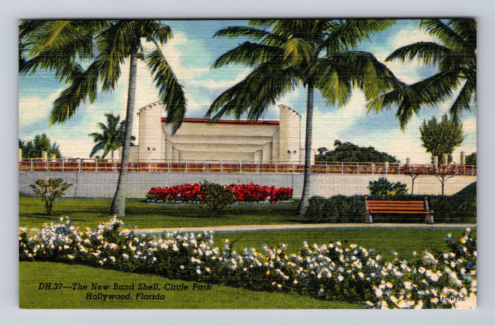 Hollywood FL-Florida, Circle Park The New Band Shell, Antique Vintage Postcard