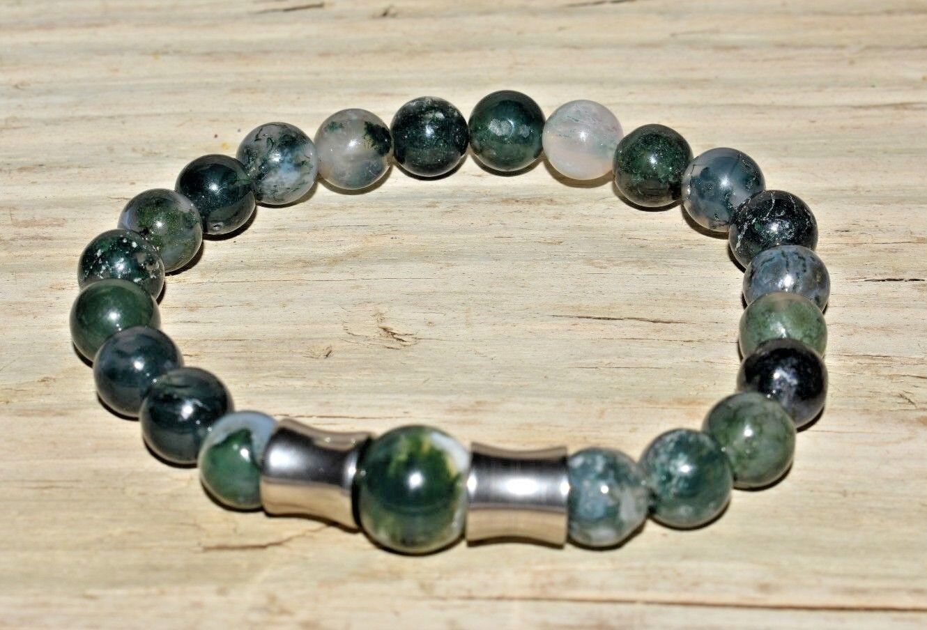 Green Moss Agate Bracelet Crystal Healing Stone Quartz Unisex