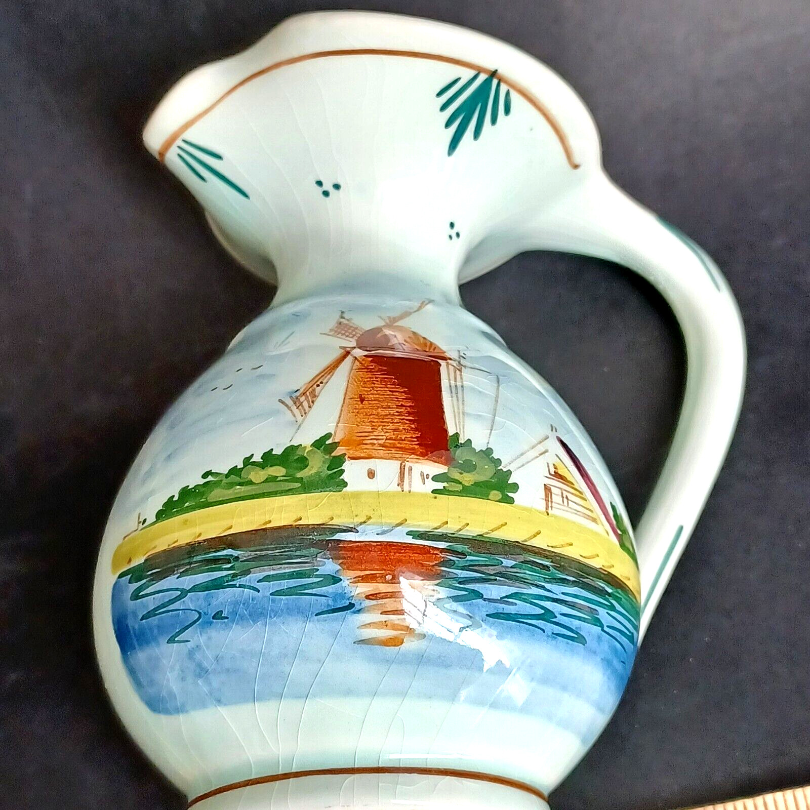 Delft Coloured Hand-painted Holland Miniature Pitcher Vase Windmill Vintage 5in