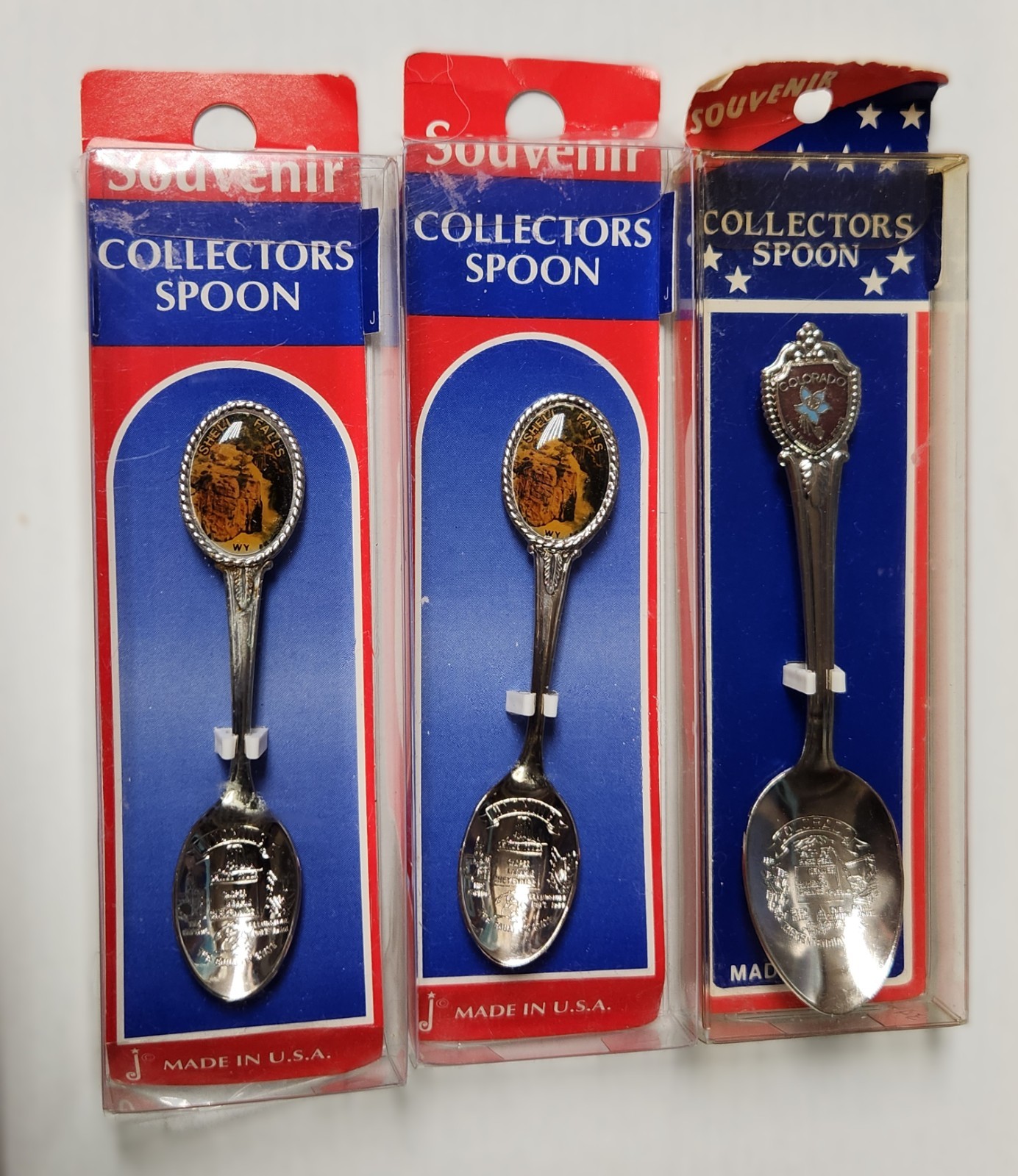 Vintage Travel Souvenir Spoons Set of 3 New Old Stock Shell Falls WY & Colorado