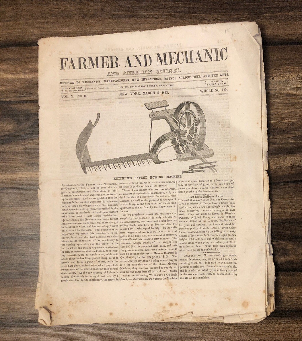 Rare Antique Farmer & Mechanic Newspaper 1852- science, engineering, patents, ad