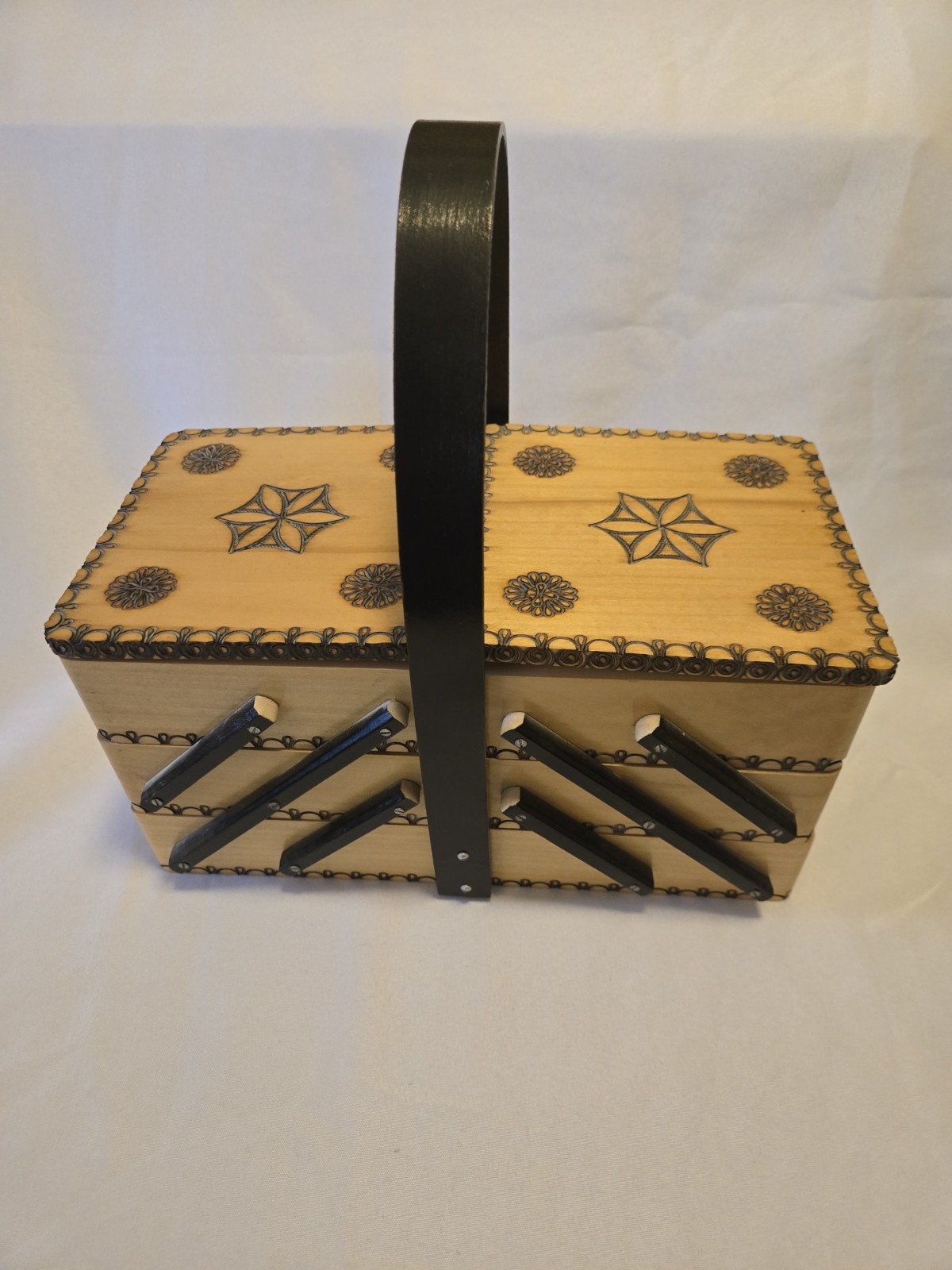 Vintage Prodimex Polish Accordian-Style Wooden Sewing Box