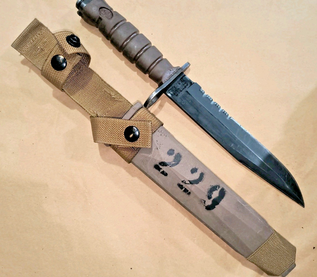 Vintage Genuine OKC3S Knife Bayont OKC-3S + Sheath Ontario Knife Real USMC Issue