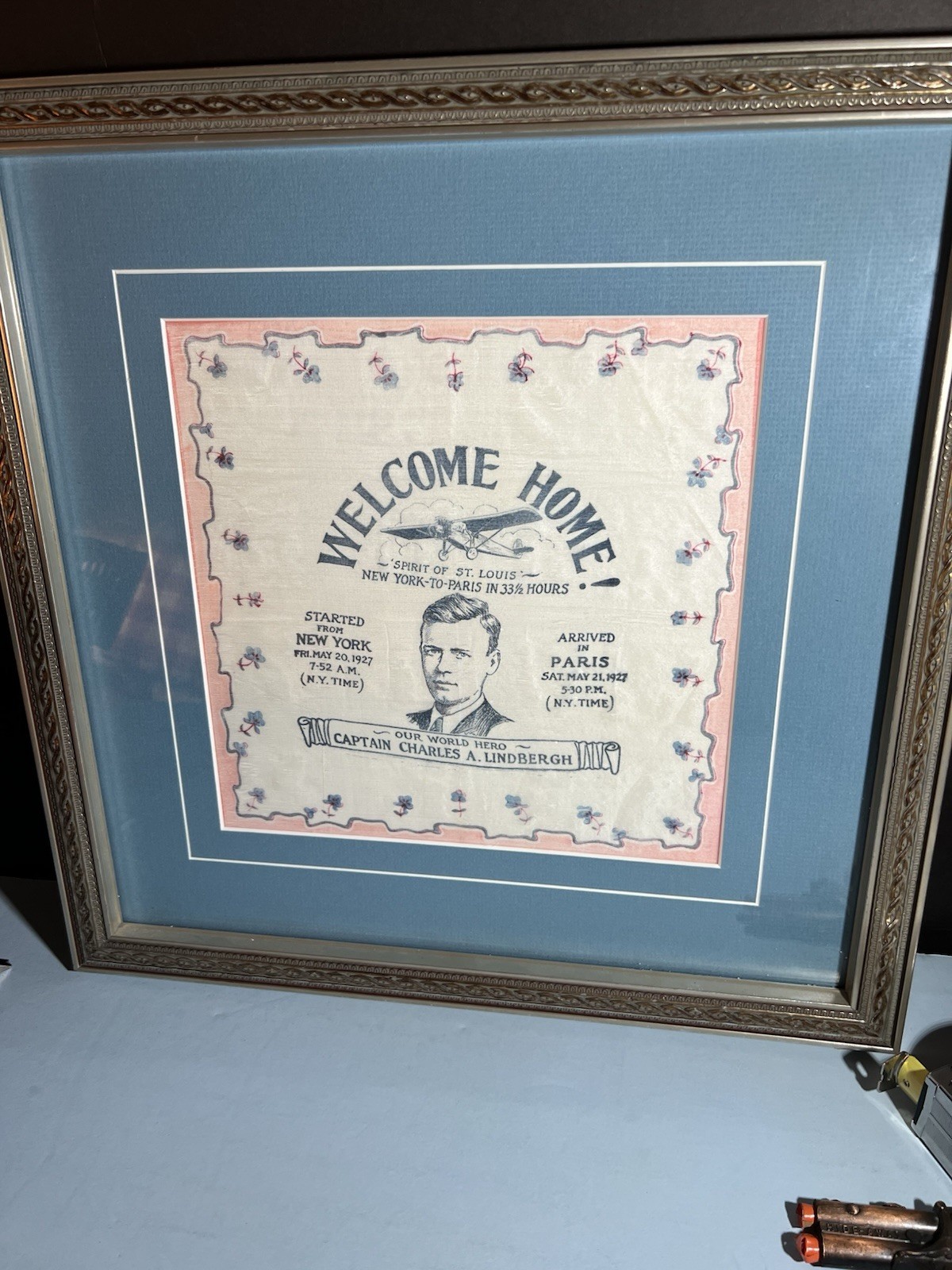 Capt. Charles Lindbergh Framed Bandana/Scarf 1927