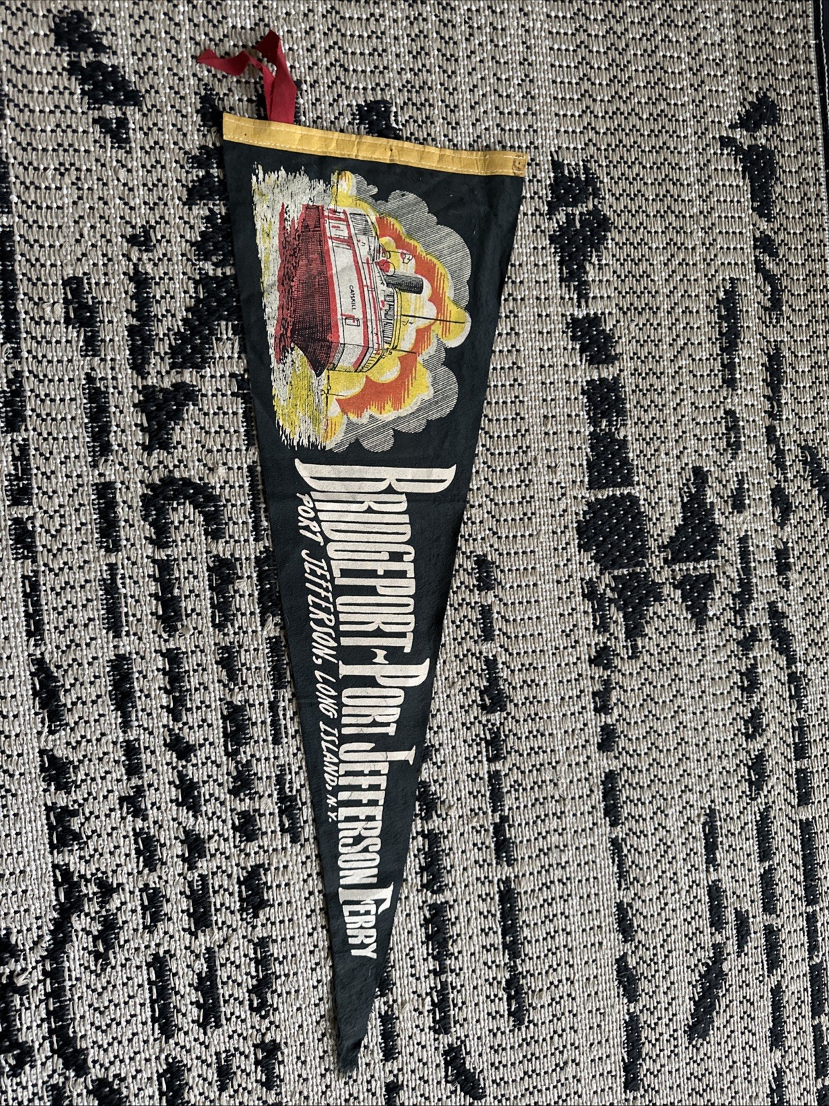 Vintage Port Jefferson Long Is1and - Bridgeport Felt Pennant, Rare Boat Graphic