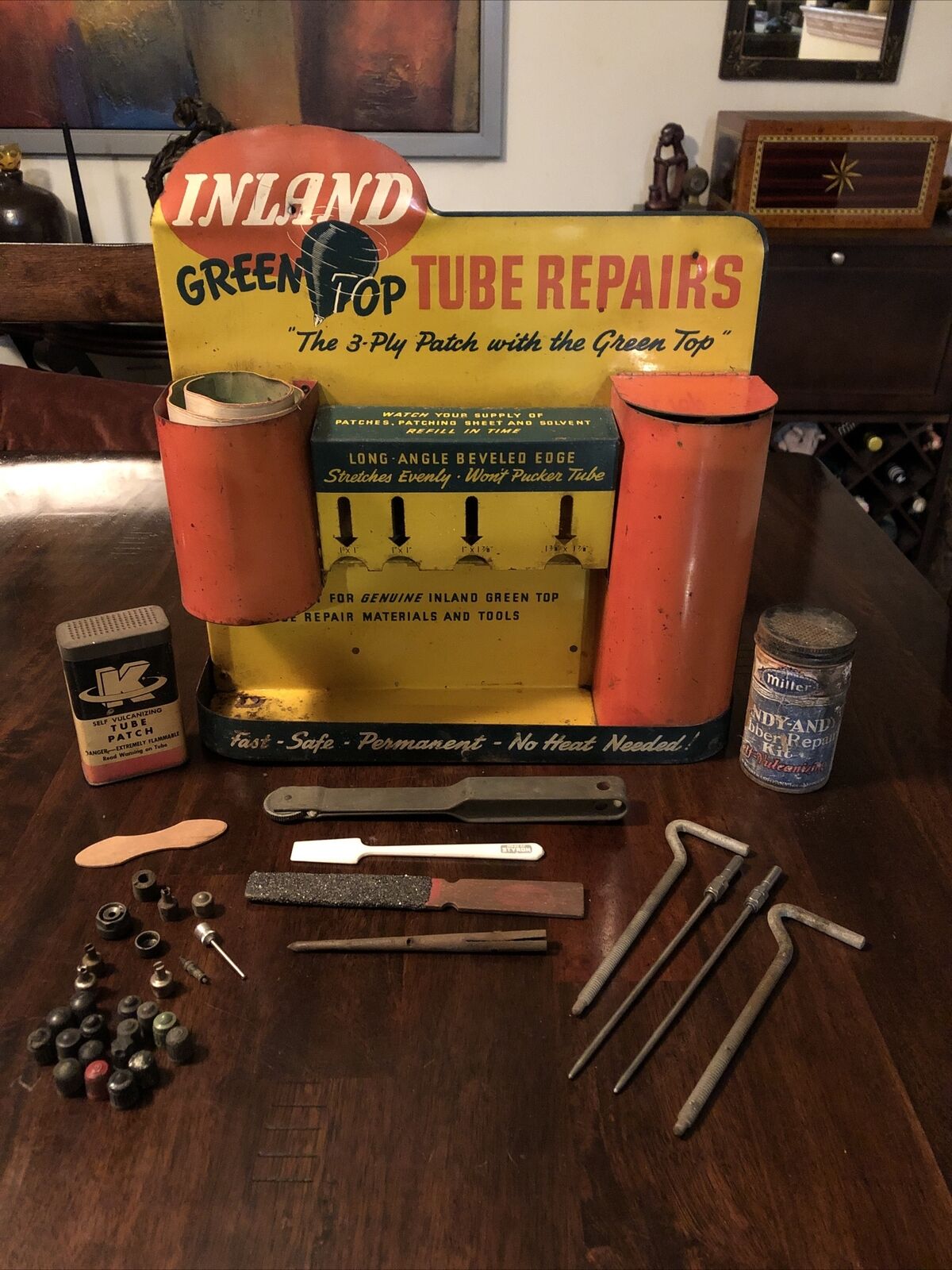 Vintage 1940’s Inland Green Top Tube Repair Kit Car & Bike & Original Tools~NICE
