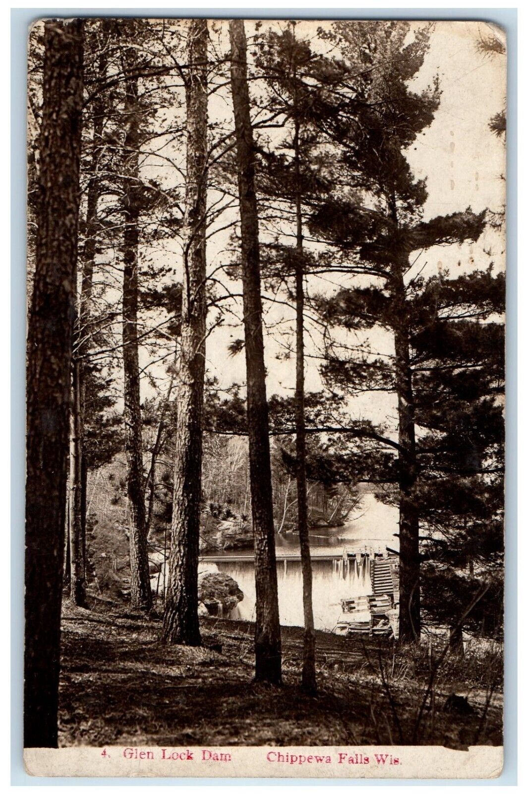 1914 Glen Lock Dam Chippewa Falls Wisconsin WI, St. Paul MN RPPC Photo Postcard