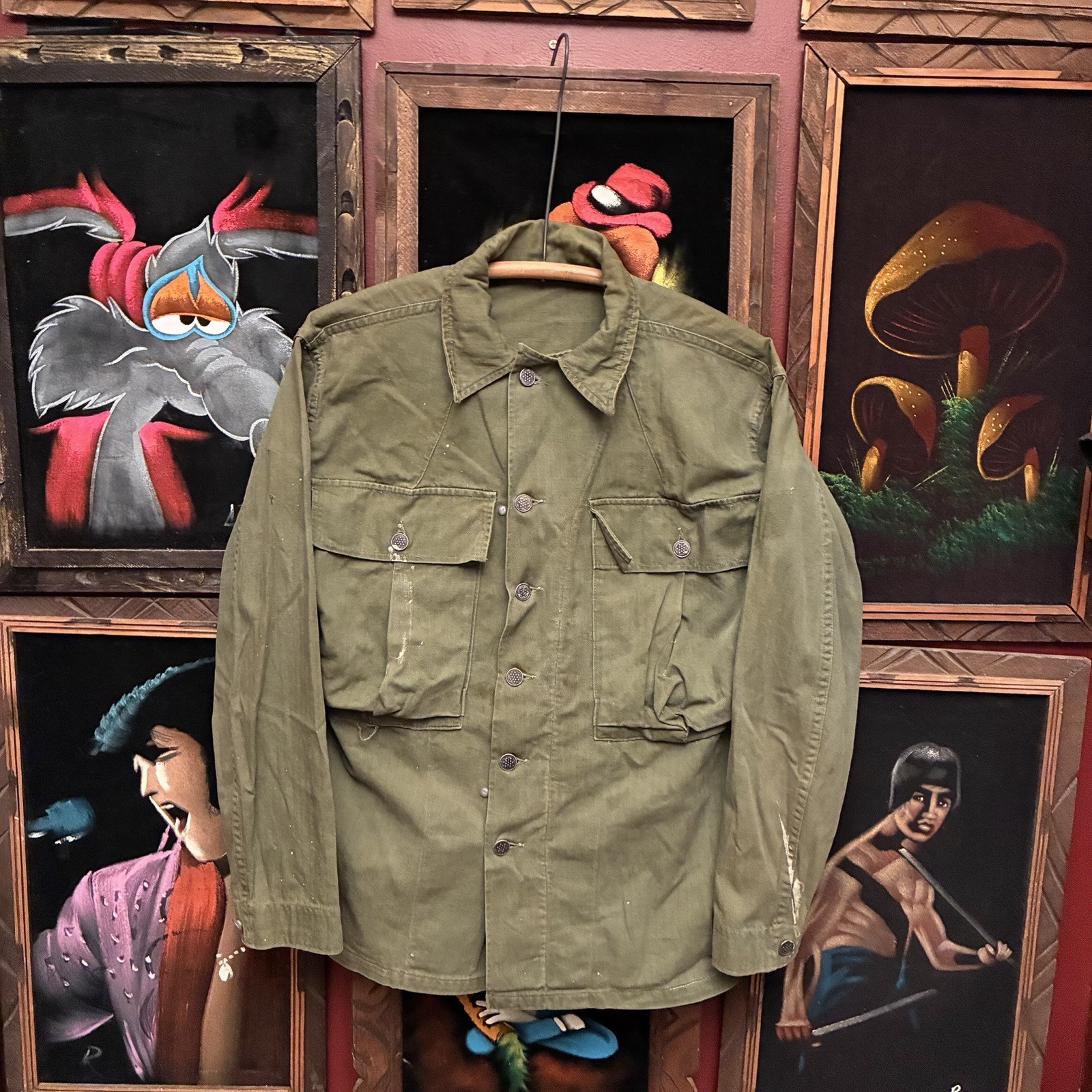 Vintage WW2 US Army 2nd Pattern HBT 13 Stars Button Combat Field Shirt Gas Flap