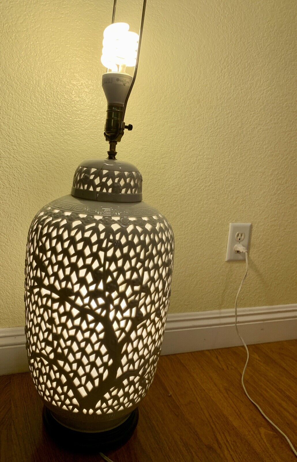 Large Chinese White Porcelain Reticulated Lamp ,1940