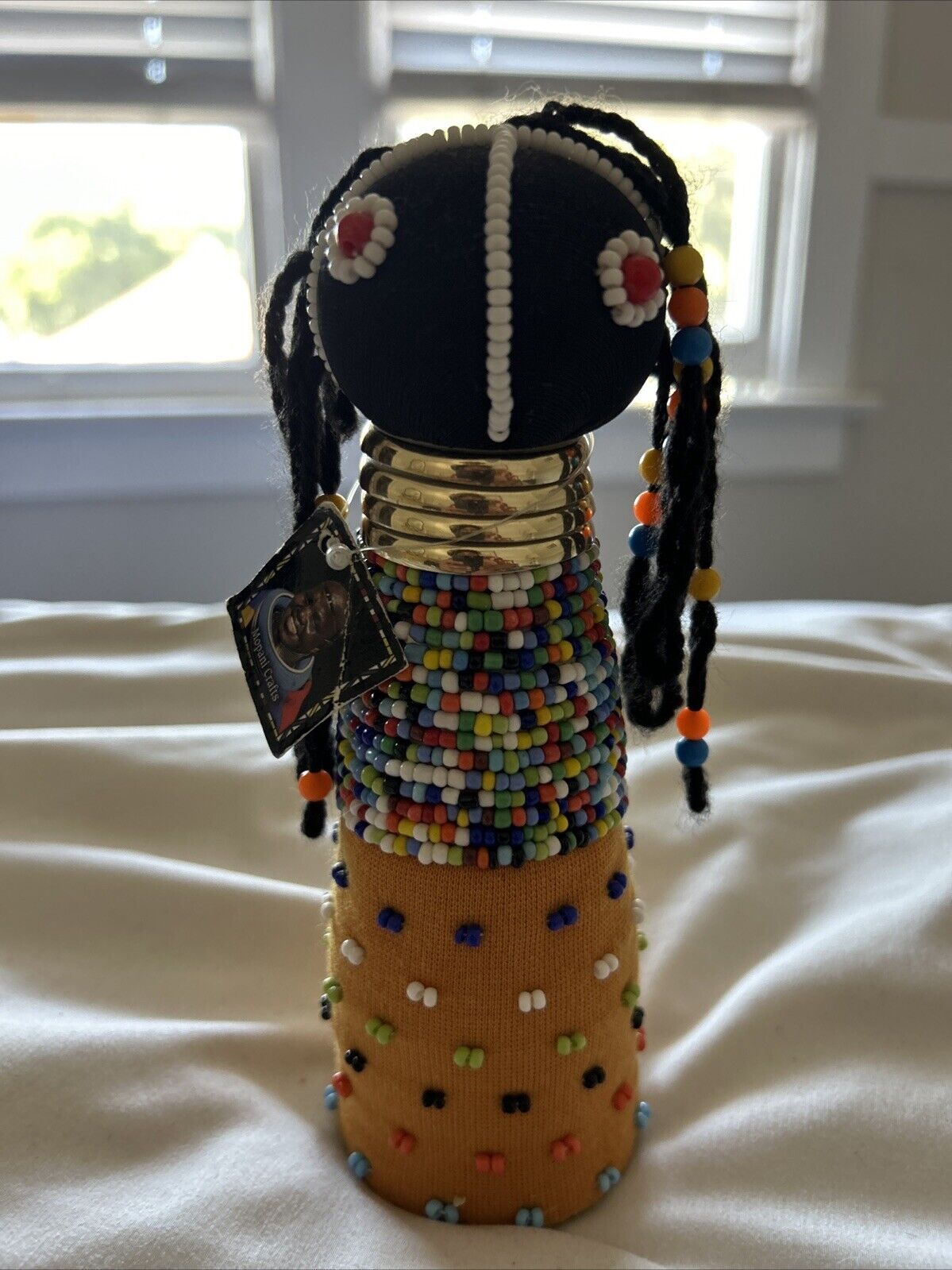 Handmade South African Mopani Craft Ndebele Sangoma Tribal Fabric Beaded Doll